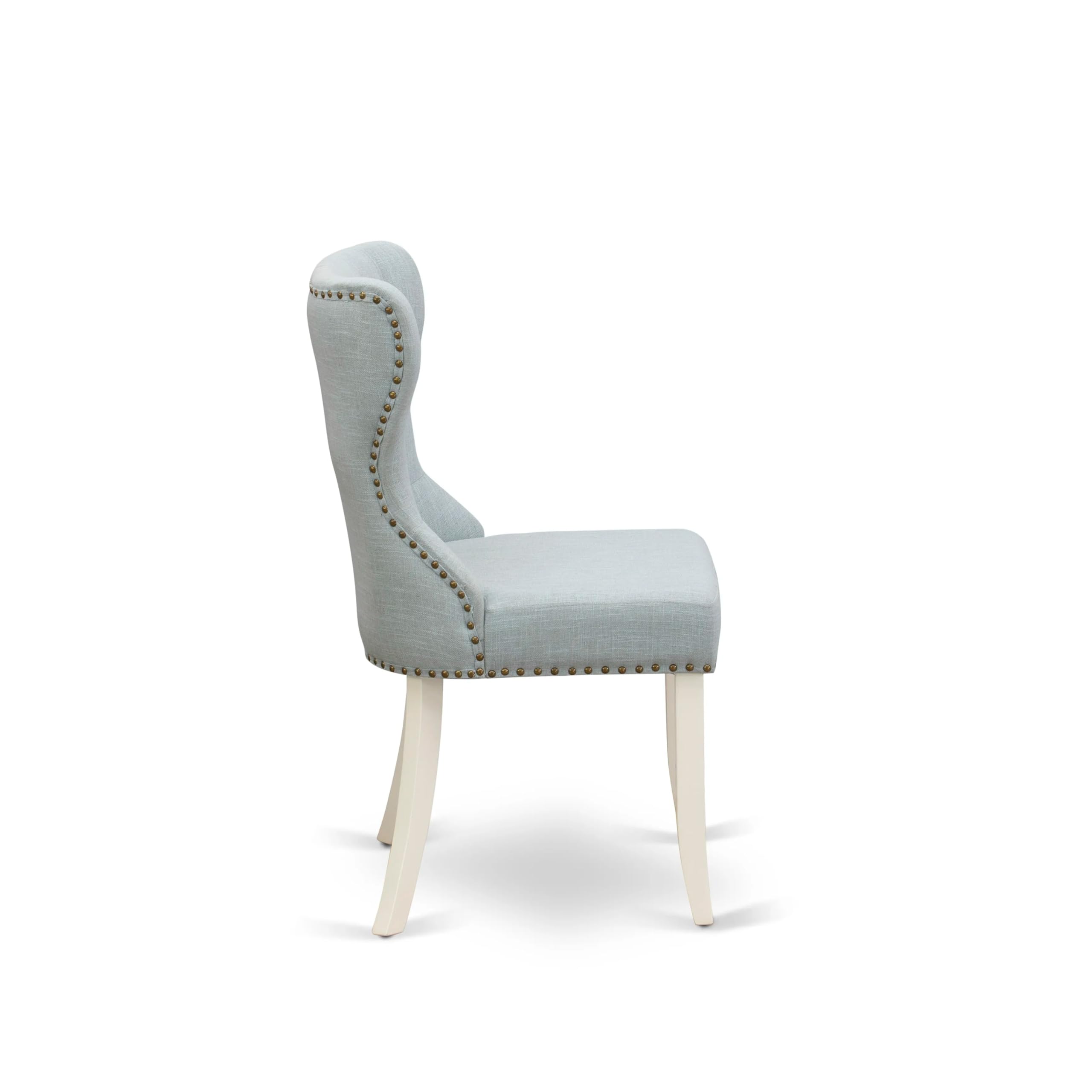 East West Furniture 3-Piece Round Dining Table Set with Pedestal Base & 2 Baby Blue Linen Parsons Chairs - 36x36 Inch Small Space Kitchen Table in Linen White - Perfect for Apartments, Breakfast Nooks & Cozy Dining Areas