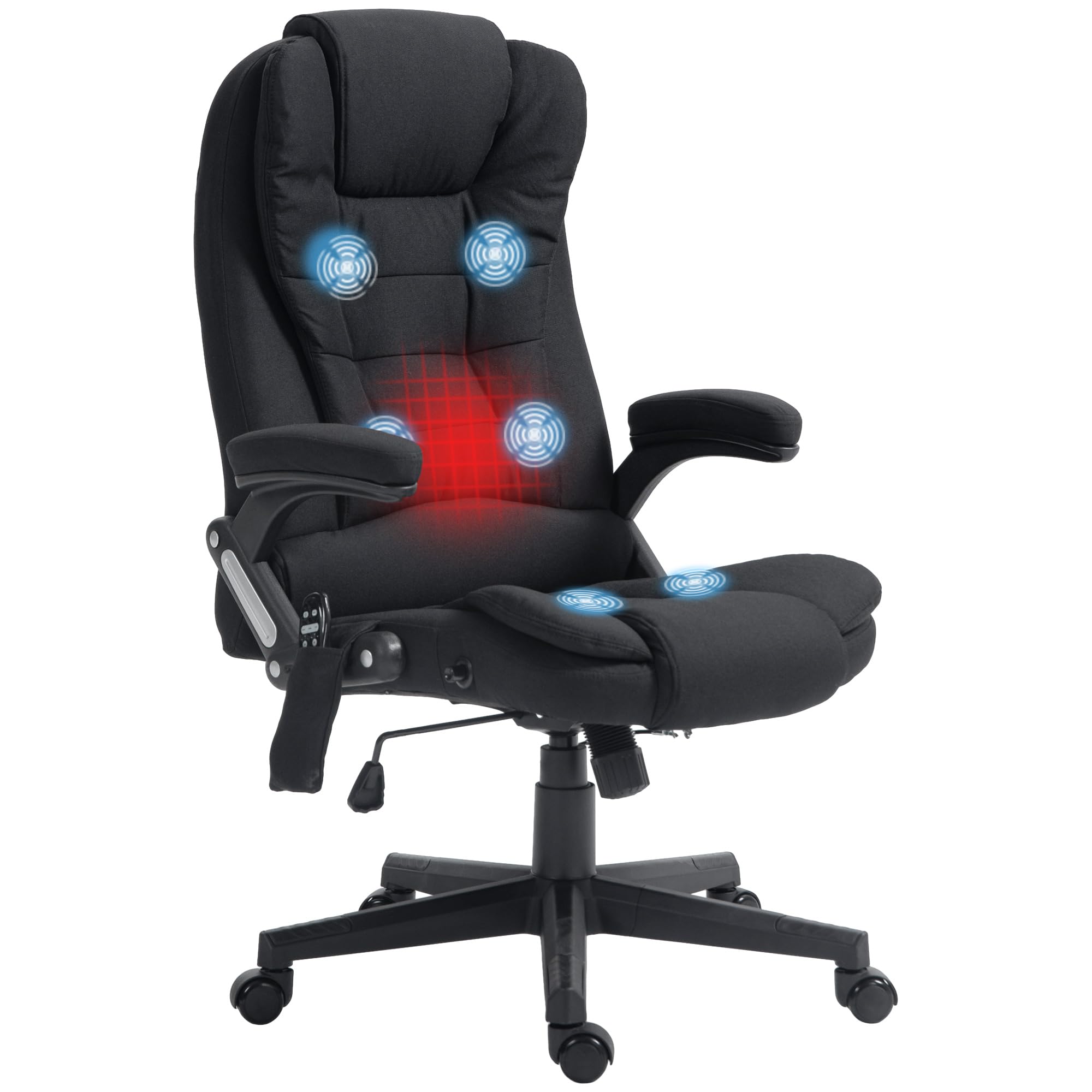 Vinsetto 6-Point Vibrating Massage Office Chair with Heating - High Back Executive Chair with Reclining Function, Padded Armrests & Remote Control - Black - Perfect for Home Office, Gaming & Relaxation