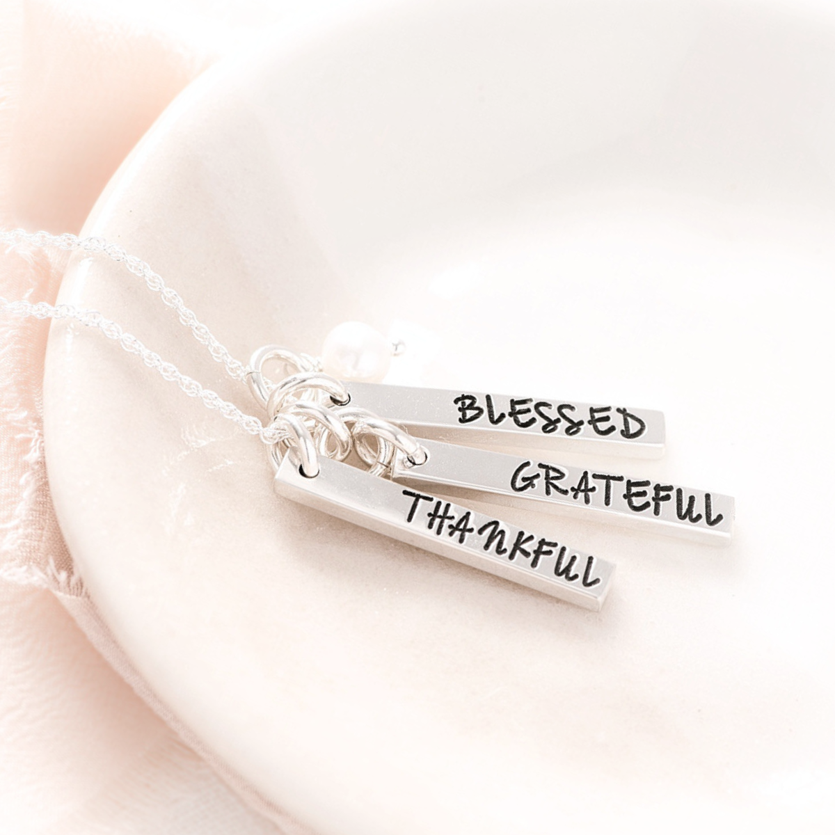 Elegant Sterling Silver Thankful Grateful Blessed Vertical Bar Necklace - Perfect for Women's Daily Wear, Gift Giving & Special Occasions