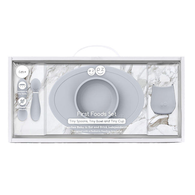 Ezpz First Foods Set - Baby Feeding Essentials in Pewter | Perfect for Baby-Led Weaning & Mess-Free Mealtime
