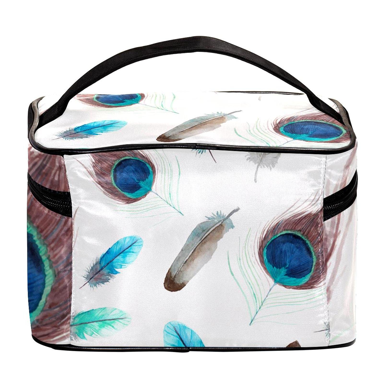 Exotic Peacock Feathers Large Travel Makeup Bag - Waterproof Cosmetic Organizer with Zipper for Women & Girls | Perfect for Vacation, Gym, Beach Trips & Daily Essentials Storage