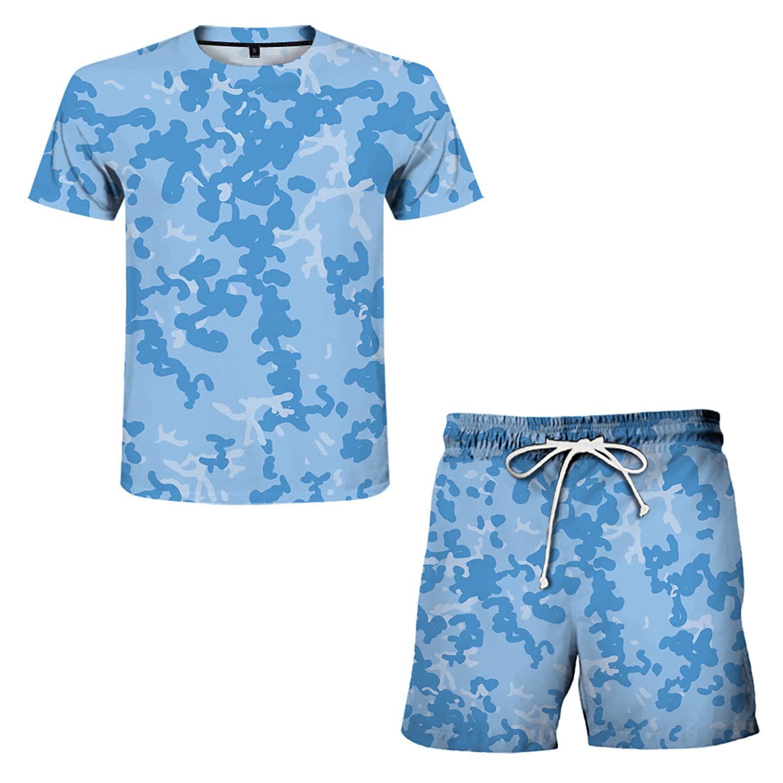 **Men's 2-Piece Graphic Print Summer Outfit - Short Sleeve Crewneck T-Shirt & Athletic Shorts Set | Workout, Gym, Casual Wear | Breathable & Comfortable**
