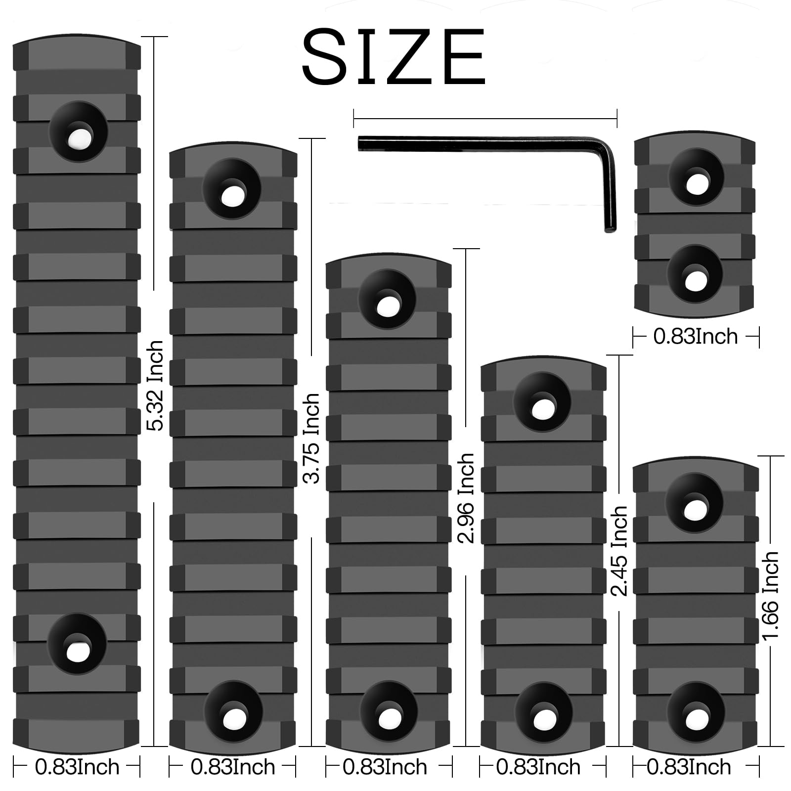 Single Picatinny Polymer Accessory Rail Set for 3 5 7 9 11 13 Slots with 13 T-Nuts & Screws - Lightweight Rounded Corner Design - Includes 6 Allen Wrench - Perfect for Rifle Scopes, Lasers & Tactical Gear Mounting