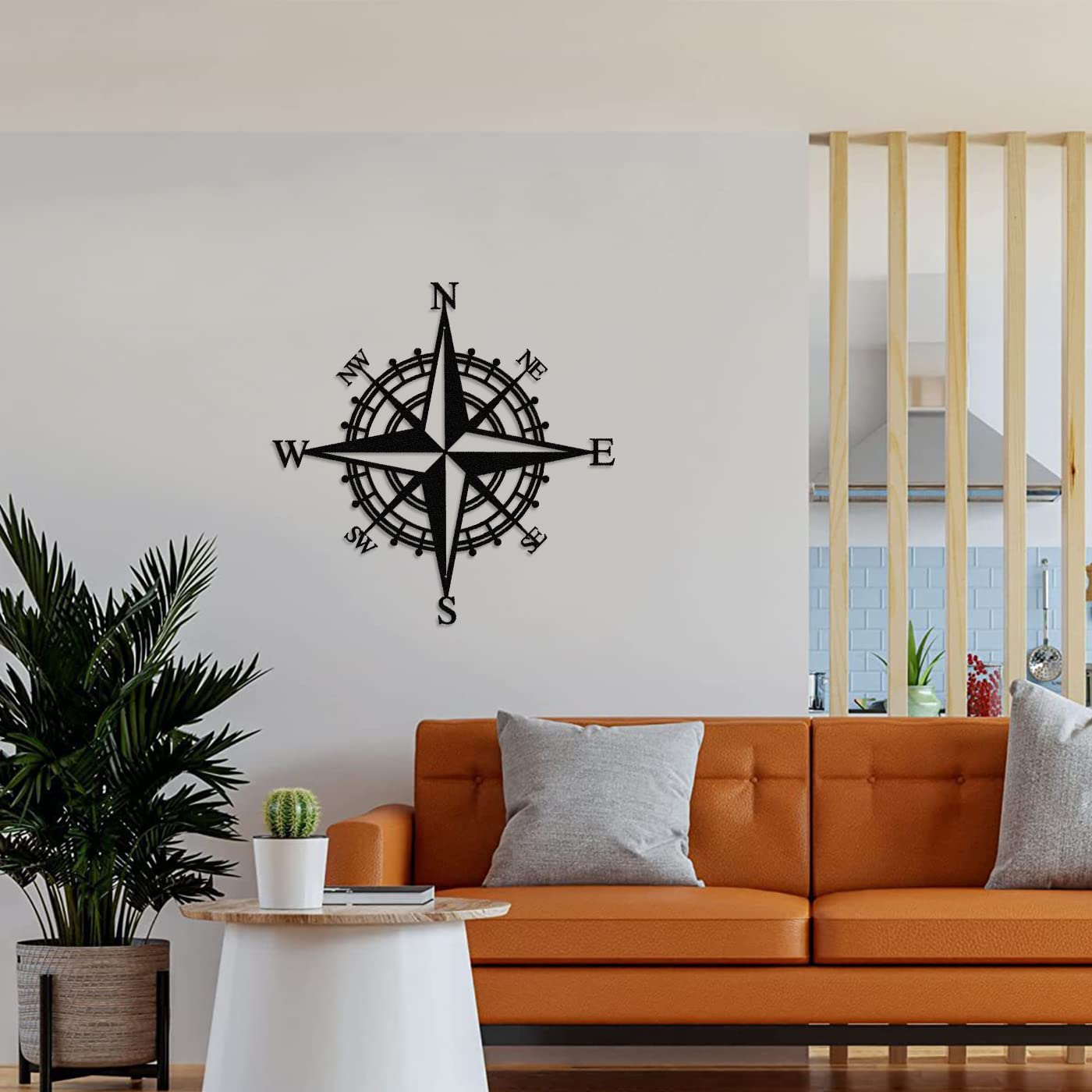 Black Metal Nautical Compass Wall Decor - 43cm Decorative Compass for Living Room, Office, Porch, Garden, Patio | Perfect for Coastal, Nautical & Travel Themed Home Decor