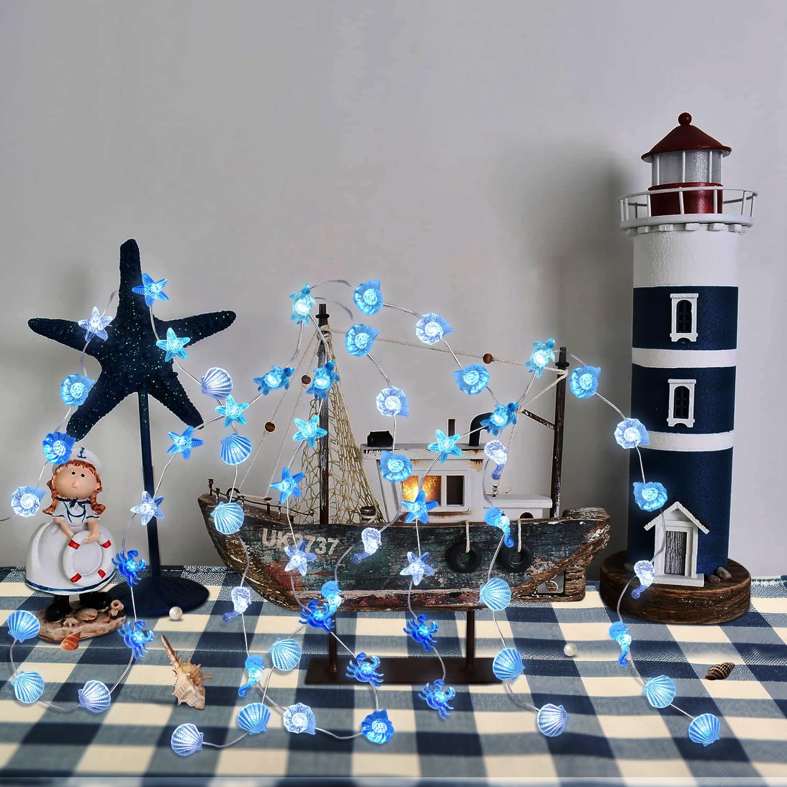 Seahorse Starfish Fairy String Lights - 20FT 60LED USB Battery Powered for Bedroom Christmas Decor