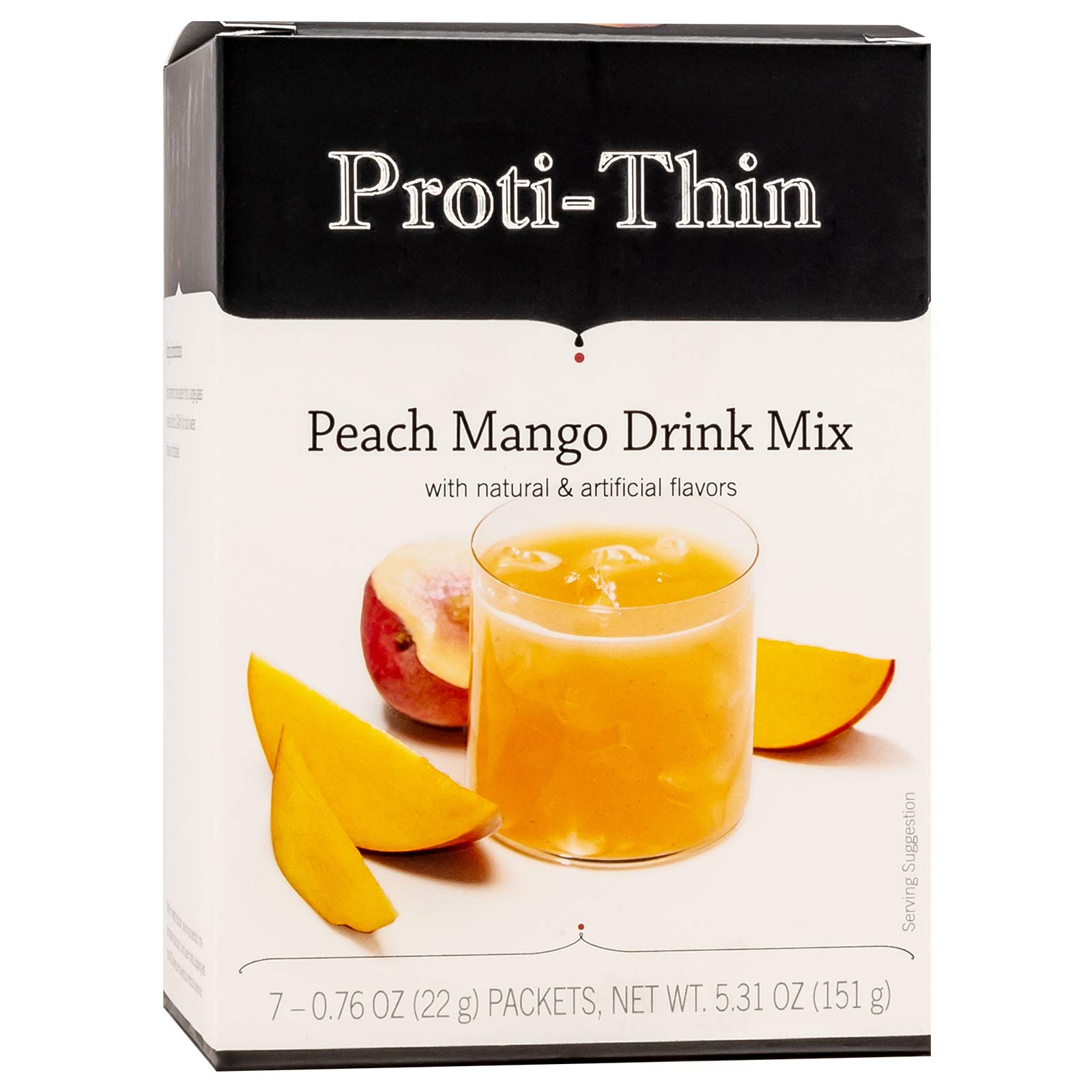 Proti-Thin High Protein Peach Mango Instant Drink Mix - 15g Protein, Low Calorie, Low Carb, Fat Free, Sugar Free, KETO & Ideal Protein Diet Friendly (7 Servings/Box) - Perfect for Post-Workout Recovery & Weight Management