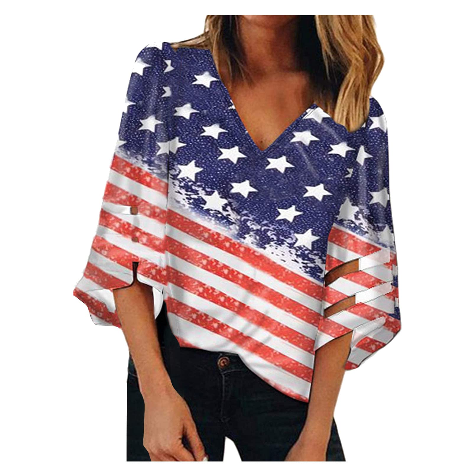 Women's Loose Mesh Blouse - Summer Casual Short Sleeve V-Neck Top with Panel Design | Perfect for Beach Outings, Date Nights & Office Wear