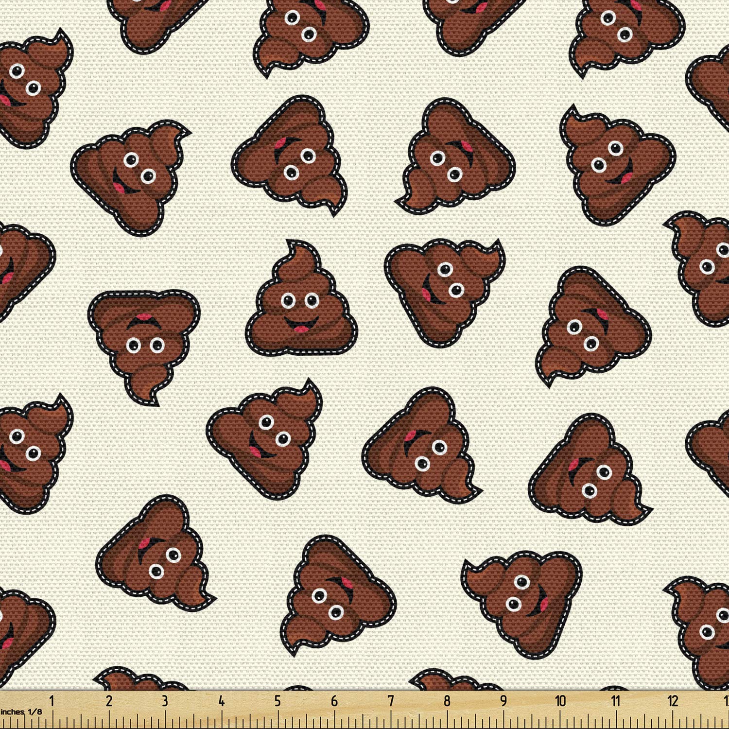 Ambesonne Poop Emoticon Fabric by The Yard - 10 Yards Ivory Rust | Humorous Cartoon Design Upholstery Fabric for Sofa, Curtains & Home Decor | Continuous Pattern Fabric for DIY Crafts, Pillows & Home Accents