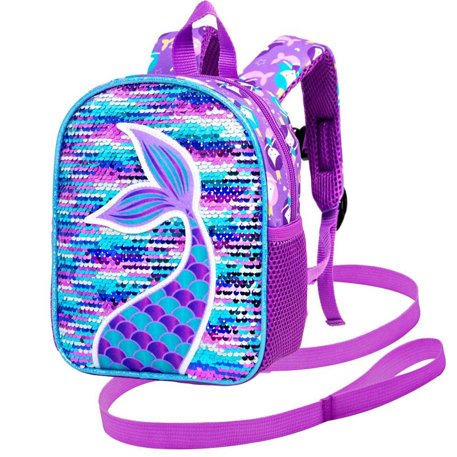 AGSDON Toddler Backpack with Removable Safety Leash - 9.5 Inch Cute Mermaid Design Baby Bookbag for Boys & Girls - Perfect for Daycare, Travel, and Outdoor Adventures