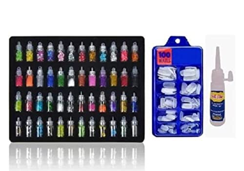 48 Colors Nail Art Kit with Glitter, Fake Nails & Glue - Professional Manicure Set for Women | Perfect for Home Salon, DIY Nails, Parties & Gifts