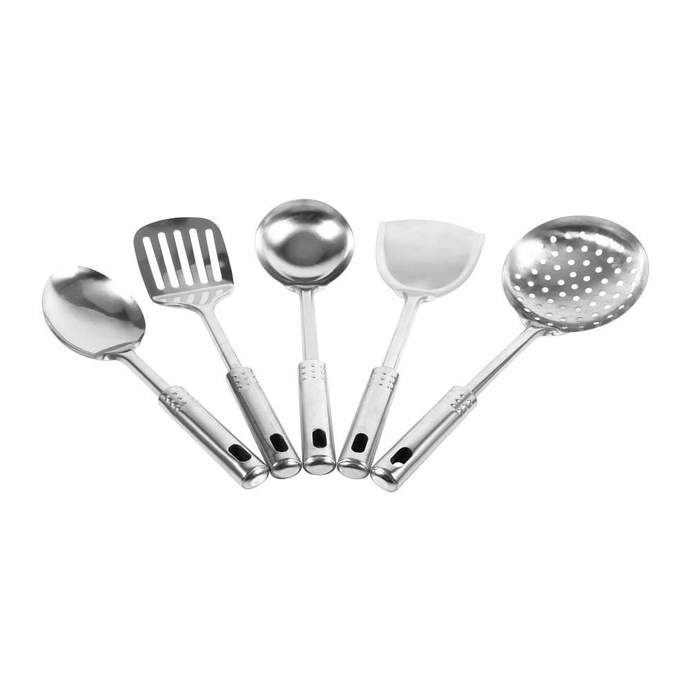 5Pcs Stainless Steel Kitchen Utensil Set - Durable Cooking Tools for Home & Restaurant Use - Perfect for Baking, Frying, and Food Prep