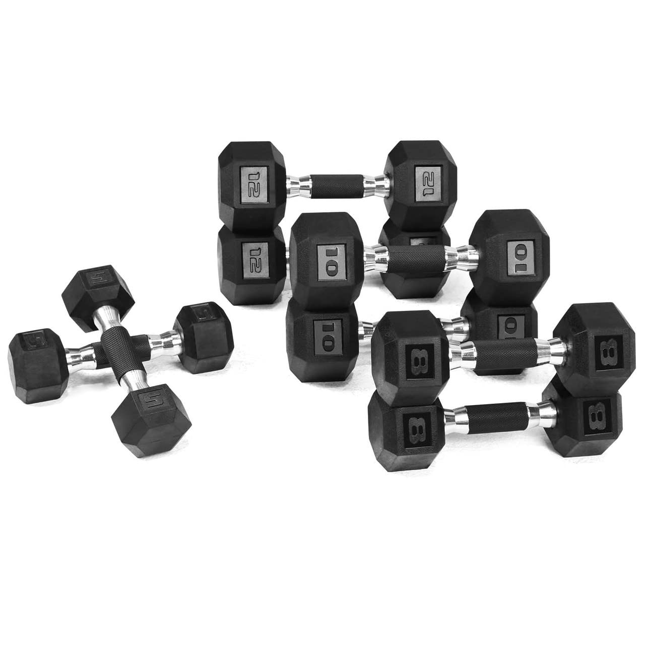 WF Athletic Supply Rubber Encased Hex Dumbbells with Contoured Rubber Grip Handle - Premium Weight Lifting Equipment for Muscle Toning, Strength Training & Full Body Workouts | Ideal for Home Gym, CrossFit & Fitness Enthusiasts