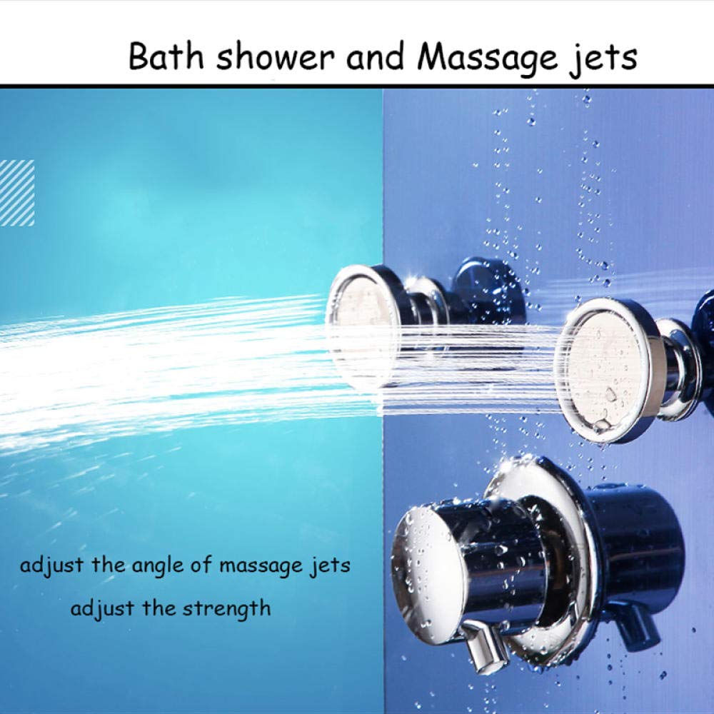 Black Thermostatic Rain Shower Column with 6 Massage Jets, Hand Shower & Tub Spout - Waterfall Shower Panel System for Luxurious Bathroom Upgrade | Perfect for Master Bath, Spa Retreat & Modern Home Renovation