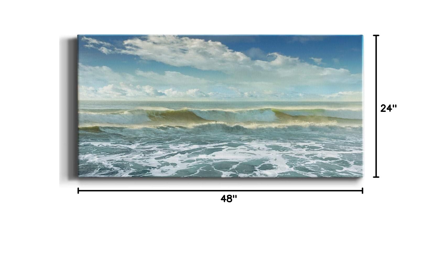 Modern Ocean Surf Canvas Wall Art - Blue Beach Landscape Print for Living Room, Bedroom, Bathroom & Office Decor - Ready to Hang 24x48 Inches - Coastal Home & Vacation House Wall Decor