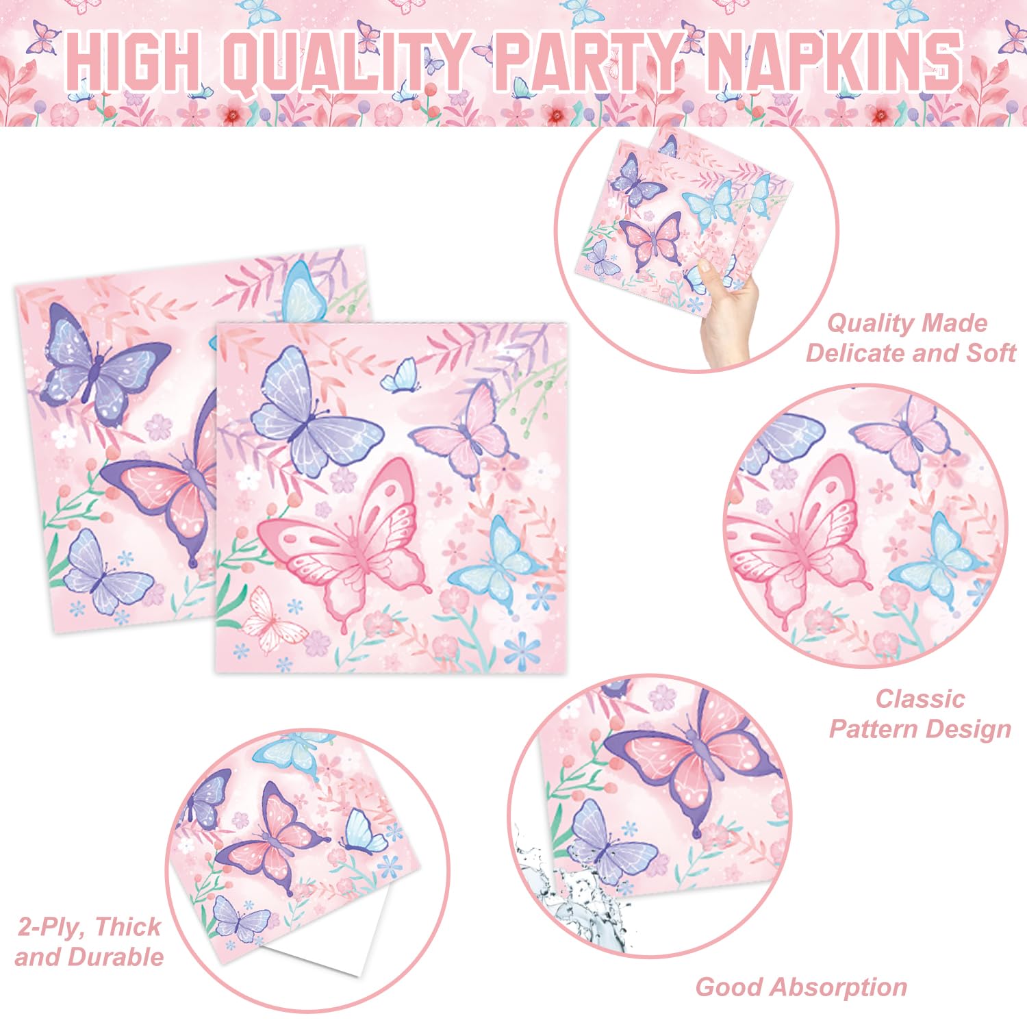 178 PCS Butterfly Themed Birthday Party Supplies Set - Disposable Paper Plates, Napkins, Cups, Cutlery, Tablecloth, Banner & Hanging Swirl Decorations - Perfect for Girls' Birthday Parties, Baby Showers & Garden Themed Events (Serves 25)
