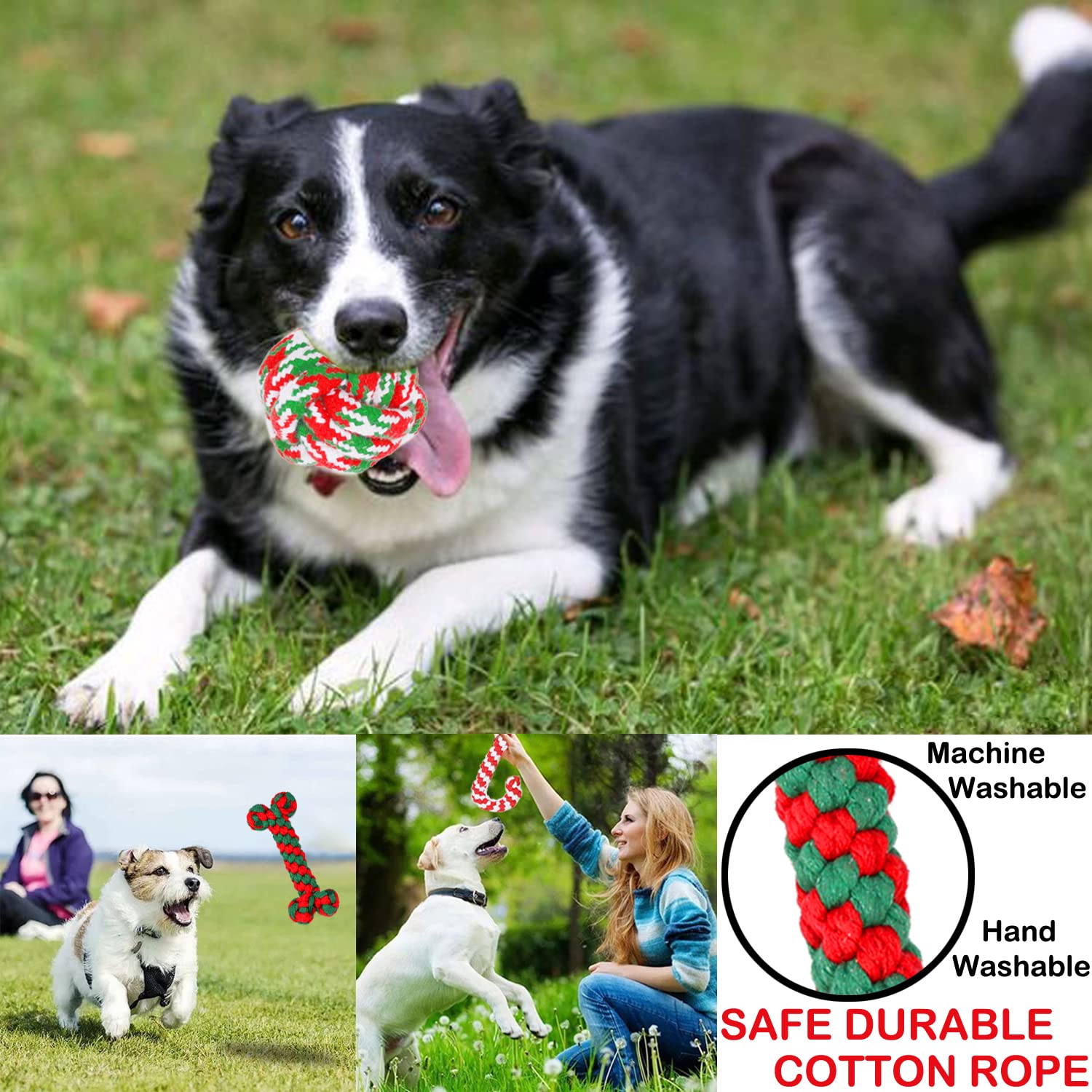Christmas Dog Rope Toys 6 Pack - Durable Chew Toys for Aggressive Chewers, Small Medium Large Breed Dogs, Puppy Training, Interactive Ball Toys for Teeth Cleaning, Indoor Outdoor Play, Perfect for Xmas Party and Daily Use