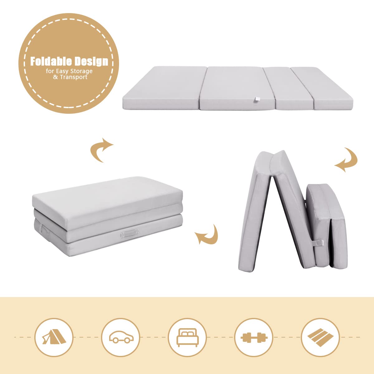 KOMFOTT 4-Inch Tri-Fold Memory Foam Mattress Twin XL Size - Removable & Washable Cover - Portable Folding Guest Bed, Sofa Bed, Camping & Travel Mattress for Home, Dorm, RV & Outdoor Use