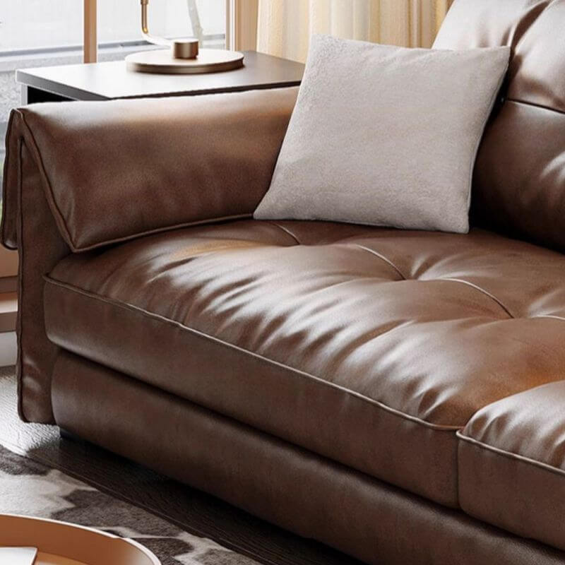 Minimalist Waterproof Auburn Leather Floor Sofa - 3/4 Seater Modern Sectional Couch for Living Room, Lounge & Small Spaces