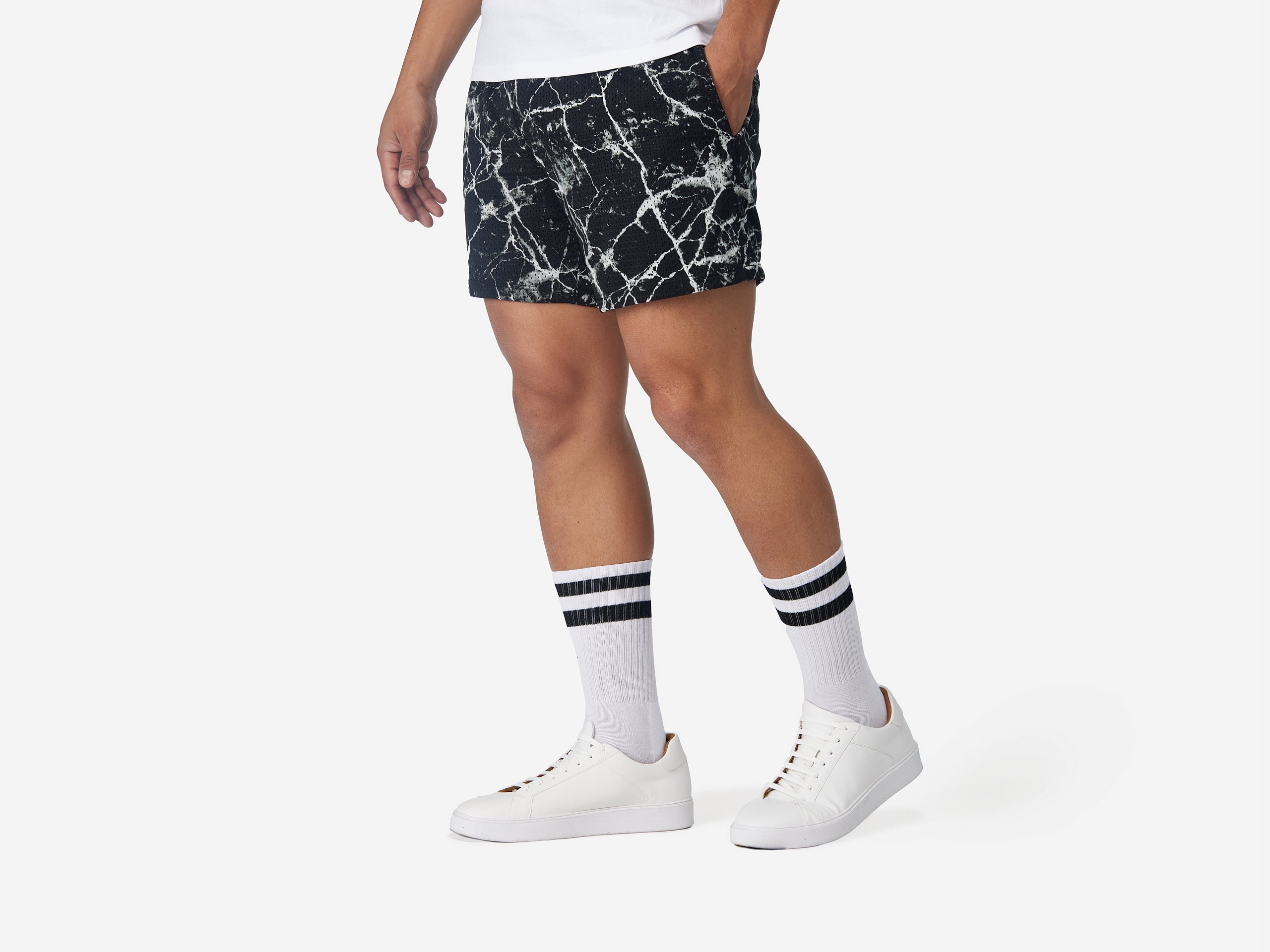 4 Pocket Lounge Shorts for Men - Comfortable Marble Print Casual Shorts | Perfect for Gym, Running, Beach & Summer Vacation