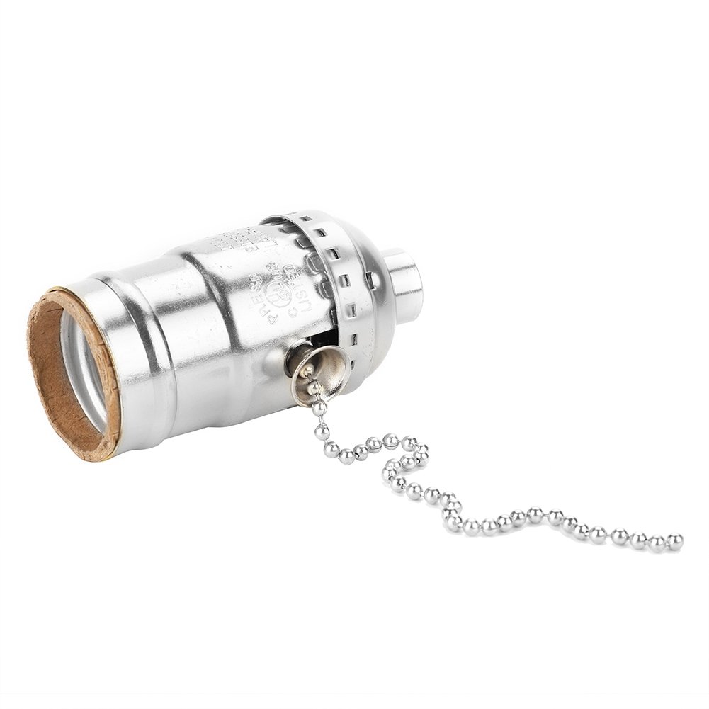 Vintage E27 Lamp Socket Replacement - Aluminum Pull Chain Light Holder with Screw Base Switch for Desk & Table Lamps - Silver Finish | Perfect for Home Office, Bedroom, and Living Room Lighting