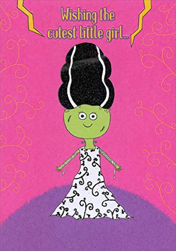 Designer Greetings Cute Bride of Frankenstein Halloween Card - Pink Monster Theme for Girls | Perfect for Halloween Parties, Trick-or-Treating & Spooky Celebrations