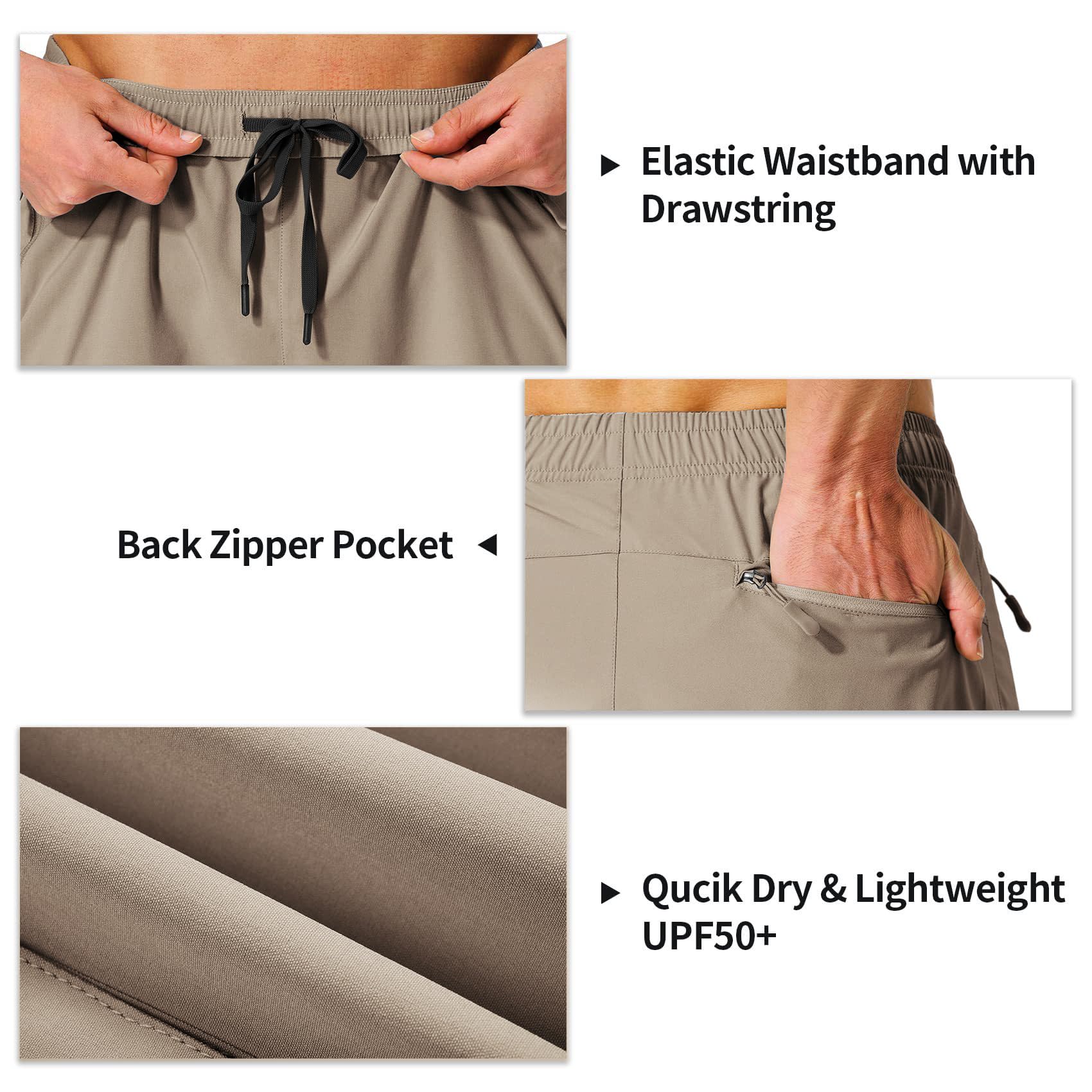 Lexiart Men's Hiking Cargo Shorts - Stretchable Quick-Dry Outdoor Shorts with Drawstring Waist & Zipper Pockets | Perfect for Hiking, Camping, Travel & Summer Adventures
