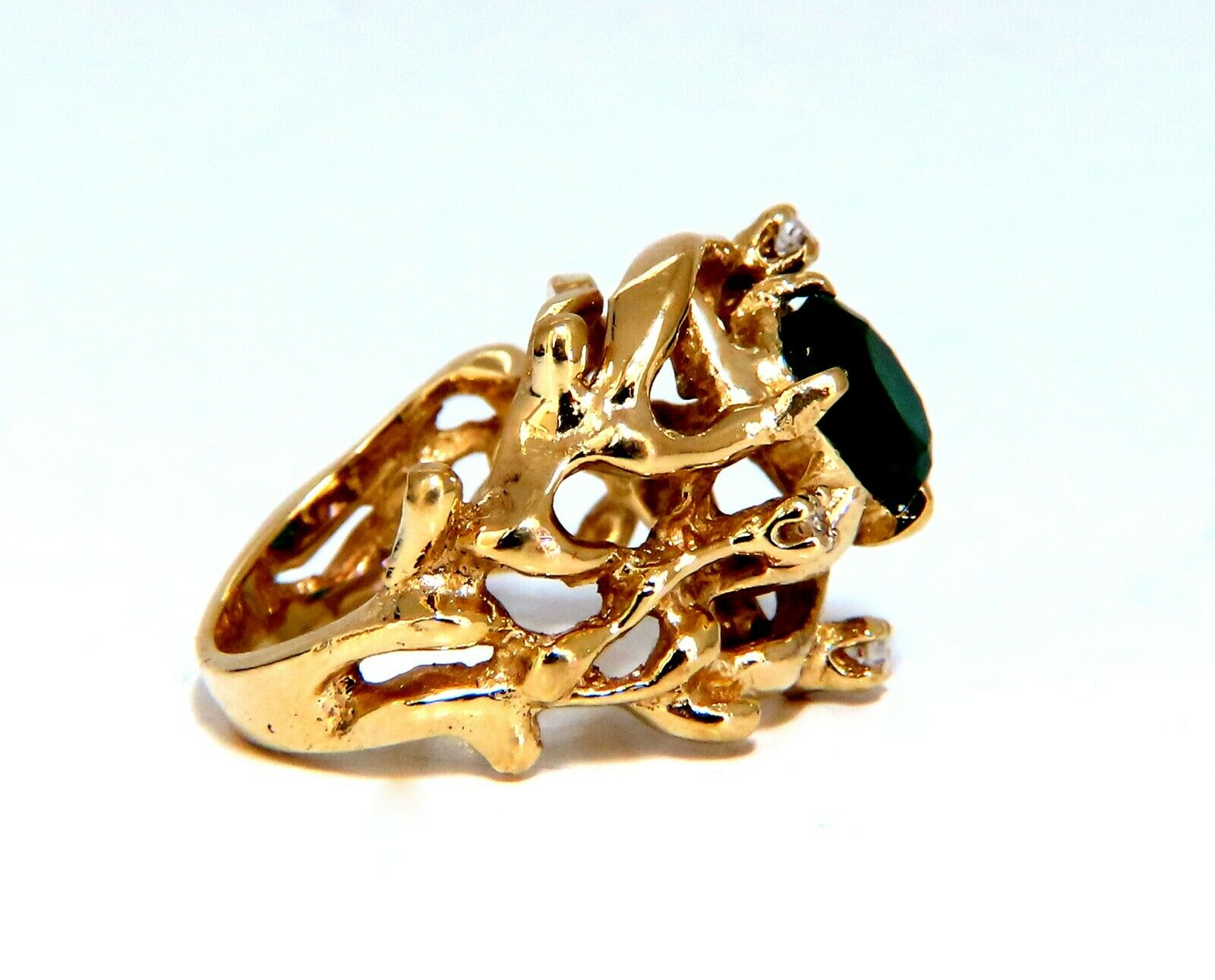 1.42ct Natural Vivid Green Emerald Diamond Vine Ring in 14K Gold - Elegant Wedding, Engagement & Anniversary Jewelry Gift for Women