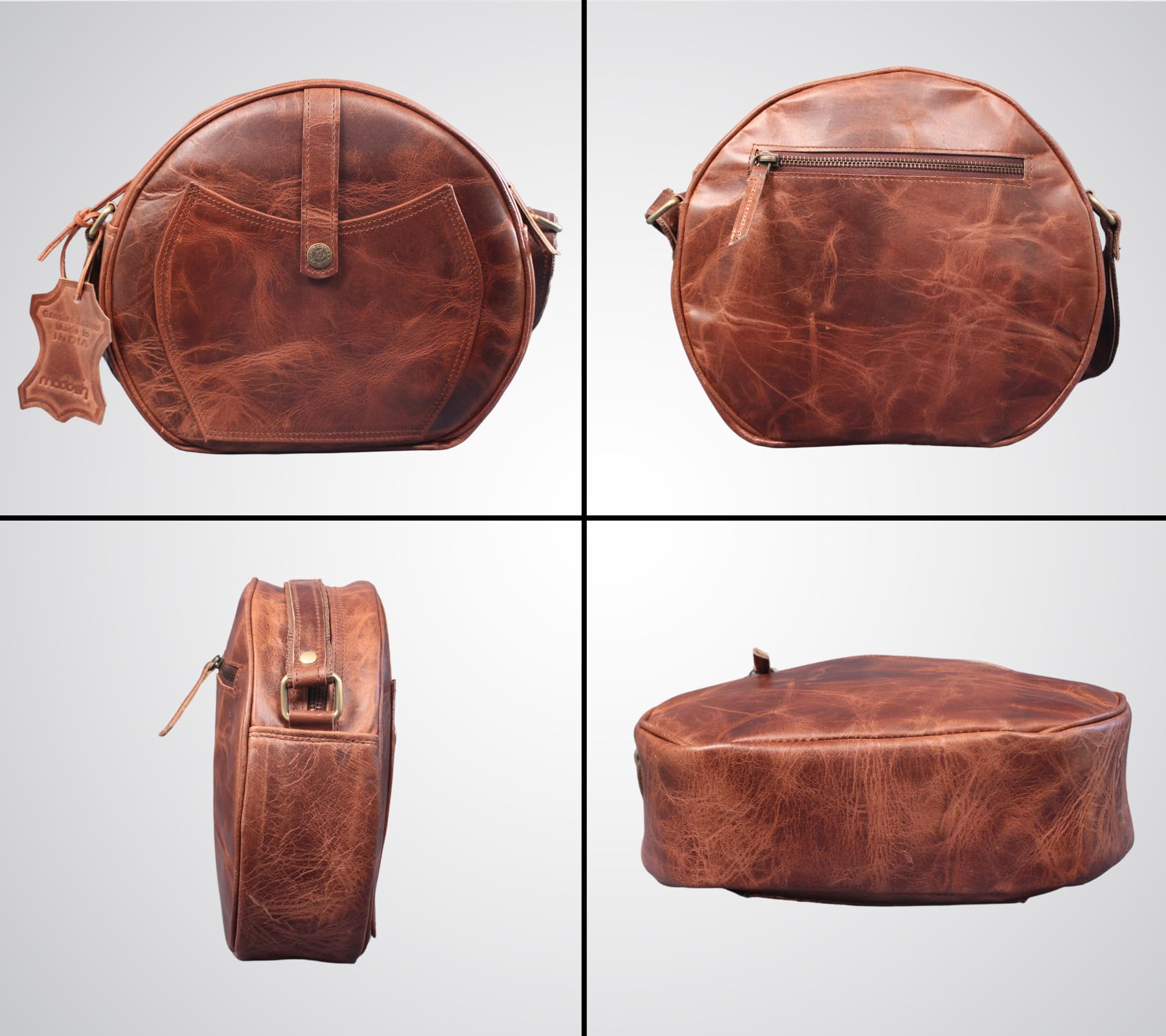 Genuine Leather Crossbody Bag for Women - Madosh Round Sling Purse with Adjustable Strap, Perfect for Travel, Shopping & Everyday Use