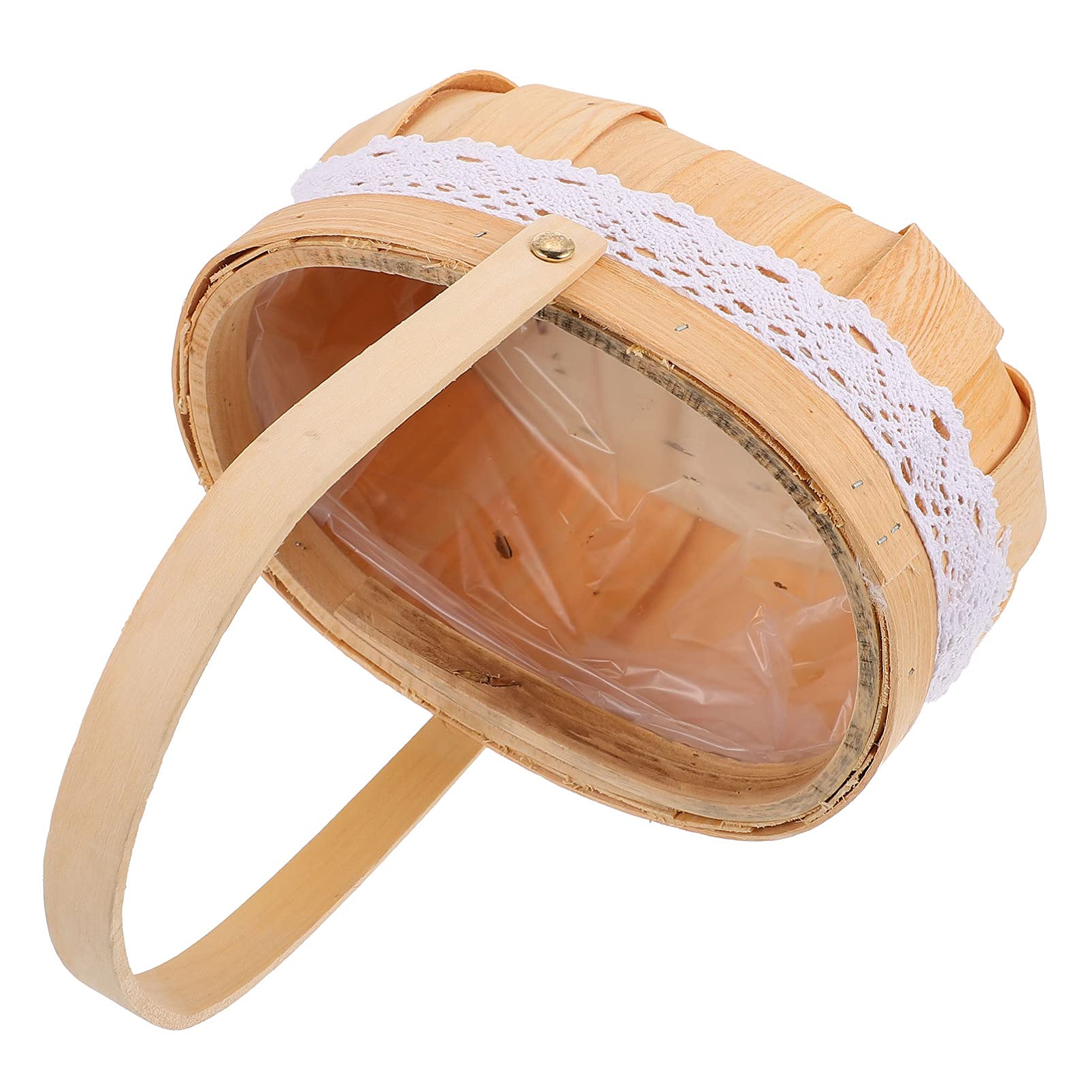 Handwoven Wooden Picnic Basket with Handle - Portable Rattan Storage Basket for Easter Eggs, Candy & Toys - Khaki Wicker Hanging Organizer for Home, Outdoor & Party Supplies
