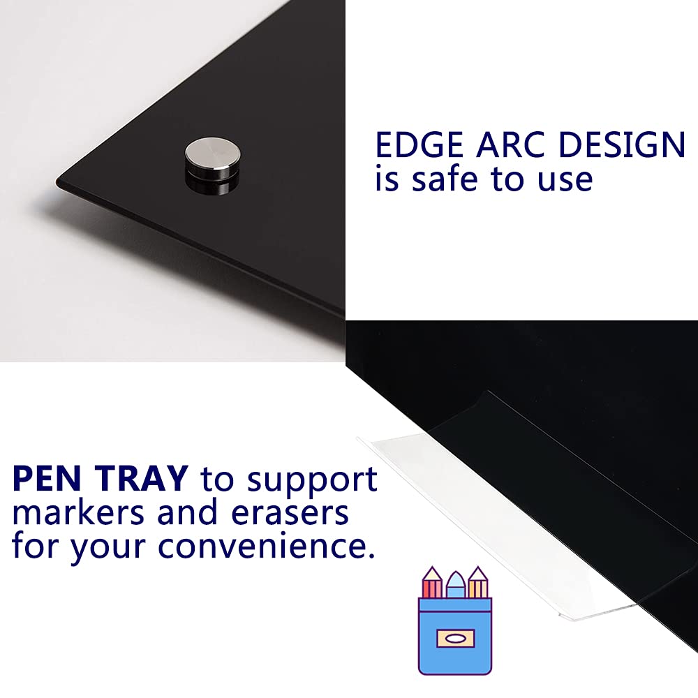 Premium Magnetic Black Glass Dry Erase Board - 48