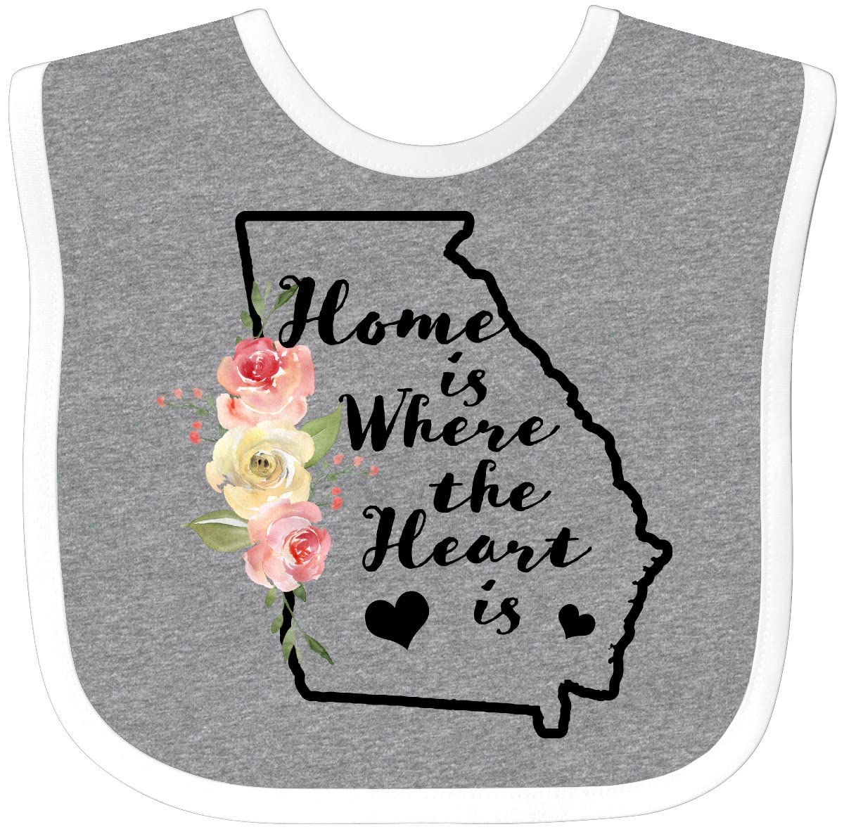 Inktastic Georgia Home Where the Heart Is Watercolor Floral Baby Bib - Soft Cotton Drool Bib for Infants, Perfect for Feeding Time, Playtime & Photo Shoots