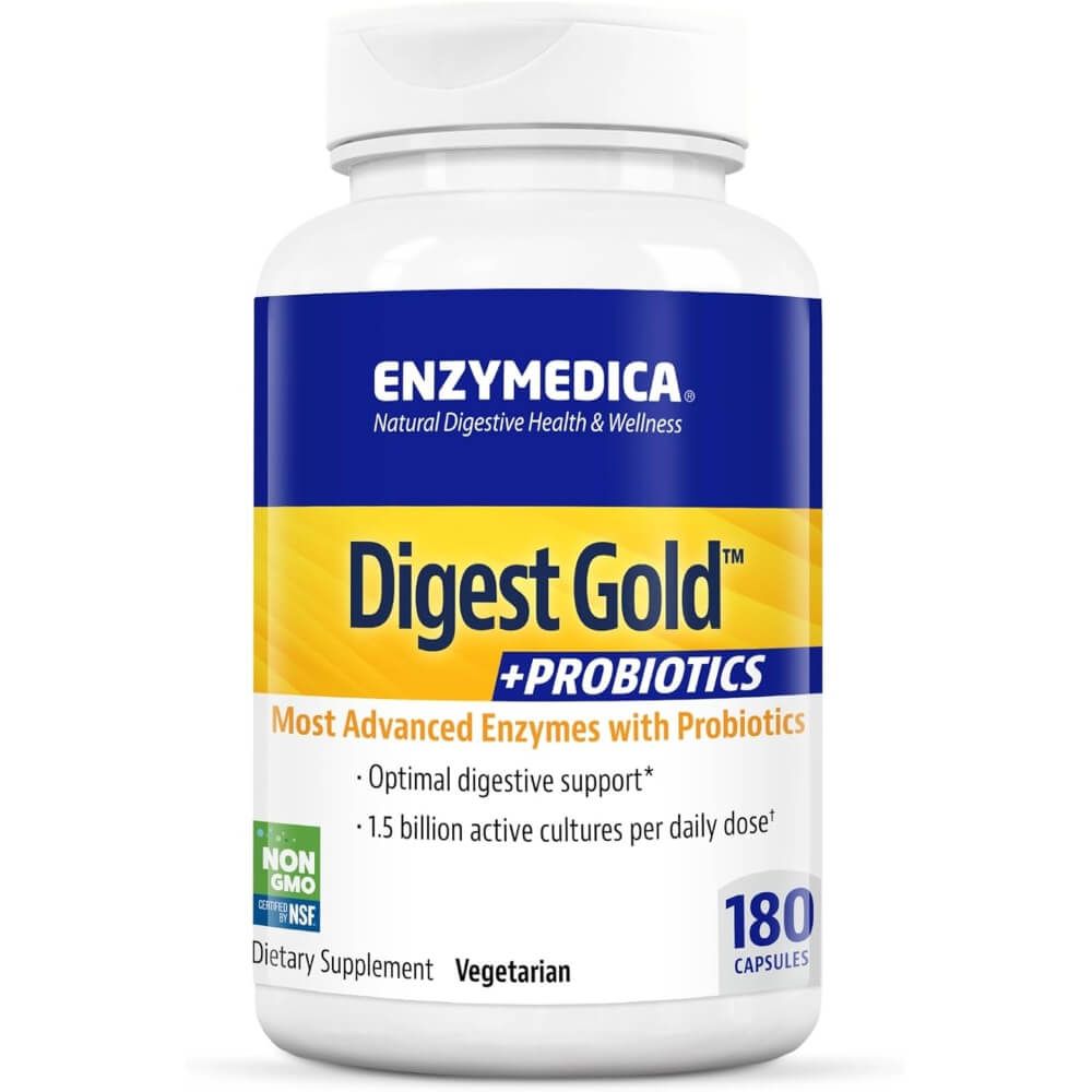 Enzymedica Digest Gold + Probiotics 180 Capsules - Advanced Digestive Enzyme Supplement with Probiotics for Gut Health - Supports Digestion, Bloating & Nutrient Absorption for Daily Wellness
