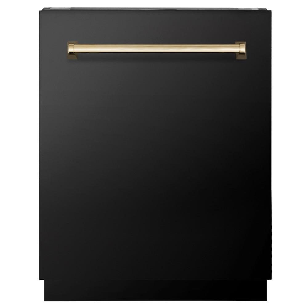 ZLINE Autograph Edition 24-inch Built-In Dishwasher - Tallac Series with 3rd Rack, Top Controls & Tall Tub in Black Stainless Steel with Polished Gold Handle, 51dBa (DWVZ BS 24 G) - Perfect for Modern Kitchens, Open Concept Homes & Luxury Renovations
