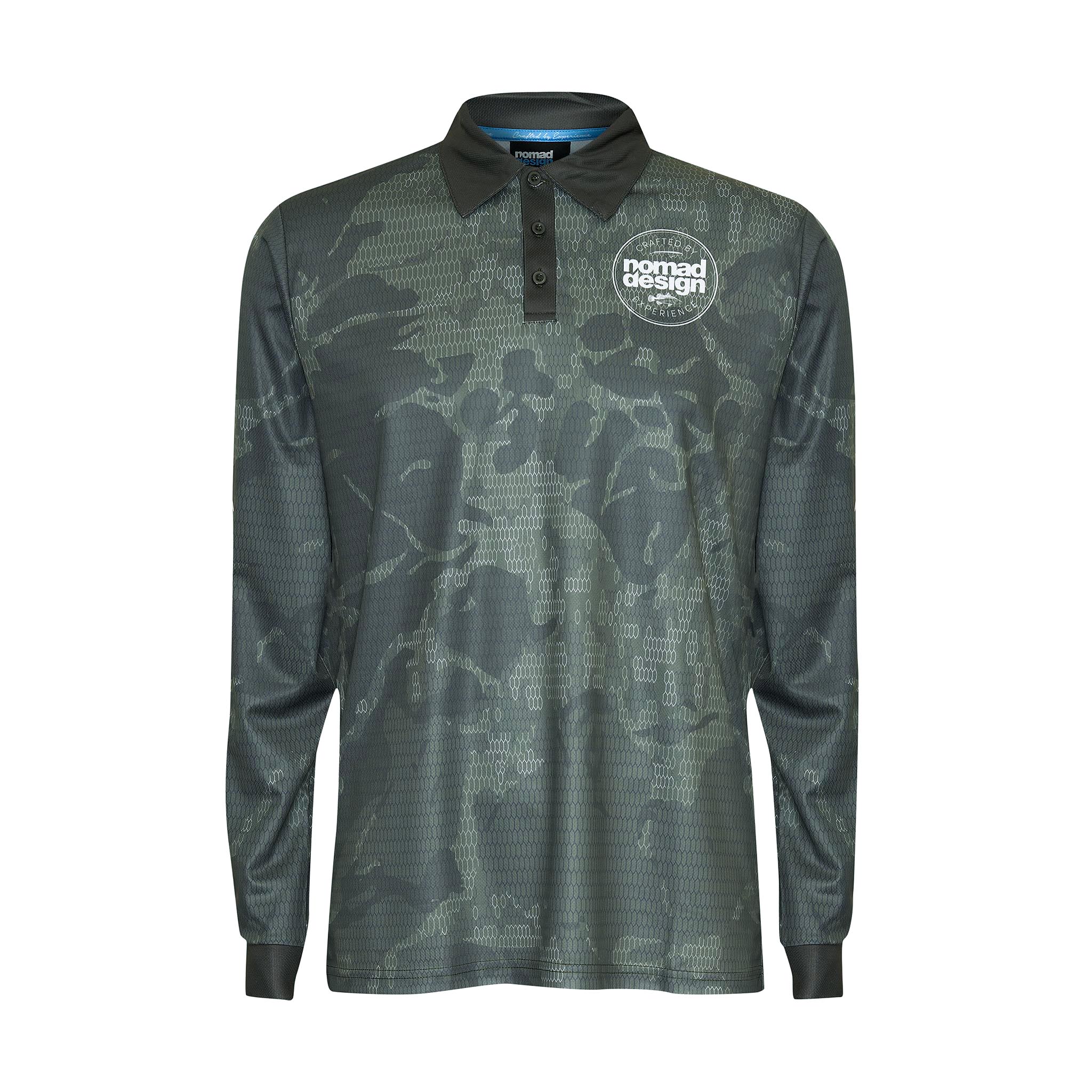 Tech Fishing Shirt with Collar - Logo Embroidered Khaki Camo Outdoor Shirt for Men | Perfect for Hiking, Camping & Fishing Adventures