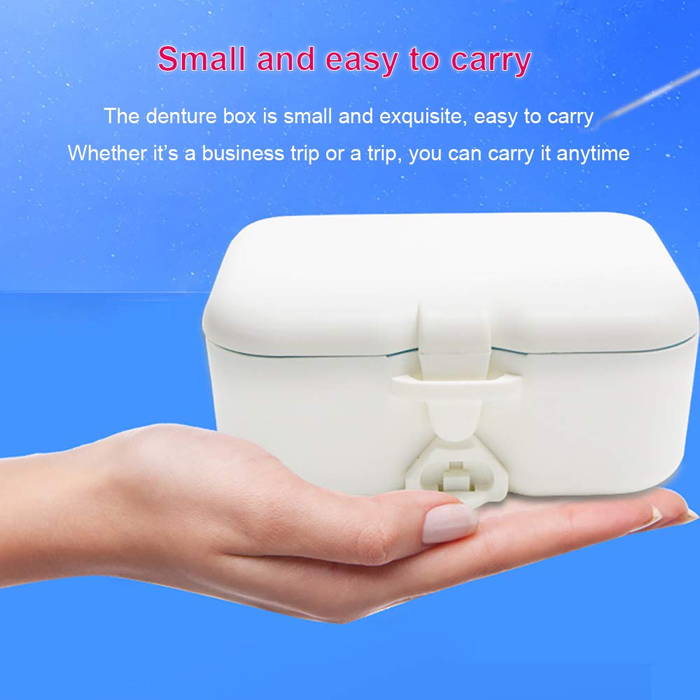 Denture Storage Box with Mirror & Cleaning Brush - Orthodontic Teeth Case, Retainer Cleaning Box for Dentures & Aligners - Perfect for Travel, Home & Daily Dental Care
