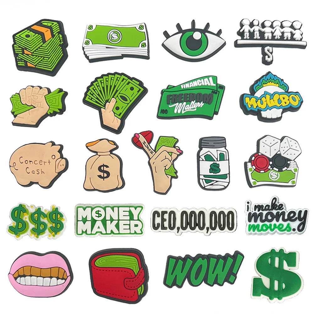 1PCS Funny Dollar Money Shoe Charms - PVC Cartoon DIY Sandal Accessories for Clogs - Unisex Decoration for Boys & Adults - Perfect for Xmas Parties, Gifts & Everyday Fashion
