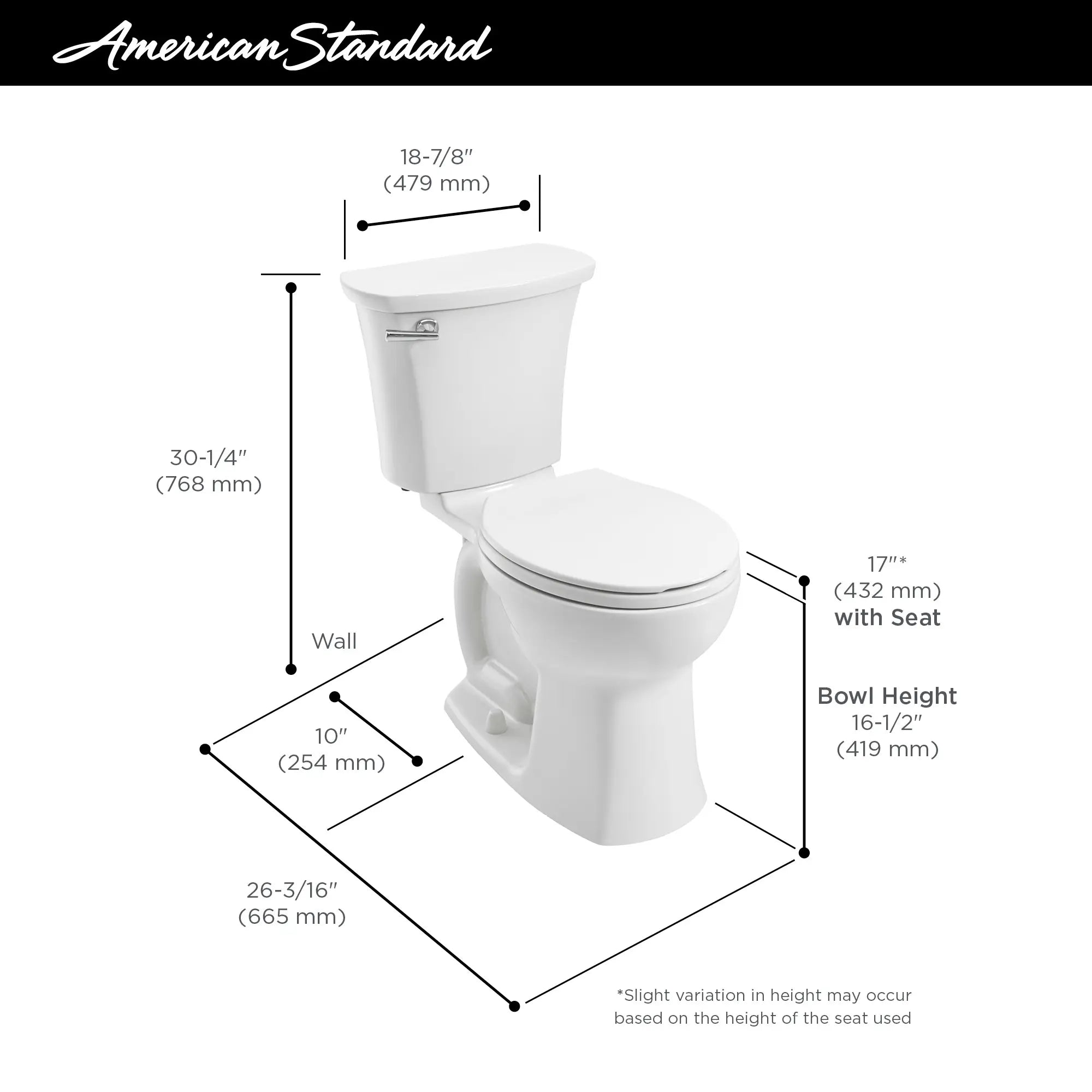 Edgemere® Two Piece 1.28 GPF/4.8 LPF Water Saving Round Front Toilet - 10 Inch Rough-In, Chair Height, Seat Not Included | Perfect for Small Bathrooms & Powder Rooms