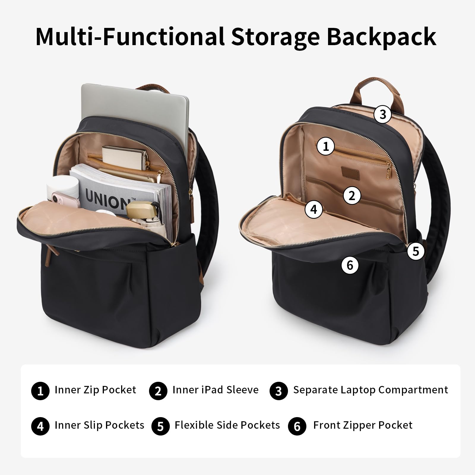 GOLF SUPAGS Women's Laptop Backpack - 14 Inch Notebook Computer Bag for Work, Travel & School - Lightweight Durable Daypack with USB Charging Port (Black) | Perfect for Business Trips, College & Daily Commute