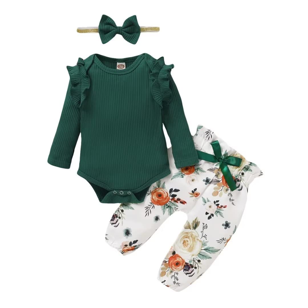 Soft Newborn Baby Girl Clothes Set - Long Sleeve Onesie, Pants & Headband for 0-3 Months | Perfect for Photoshoots, Daily Wear & Gift Giving