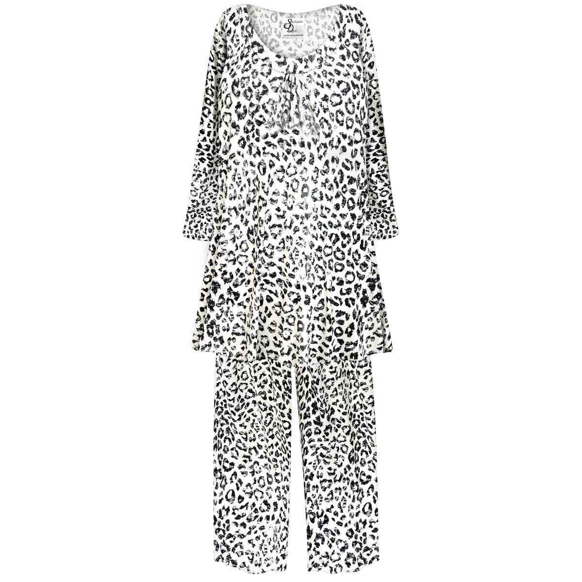 Plus Size Women's Pajama Set - Soft Long Pants Sleepwear & Loungewear in Leopard Print (Sizes S-9X XL) | Cozy Nightwear for Relaxing at Home