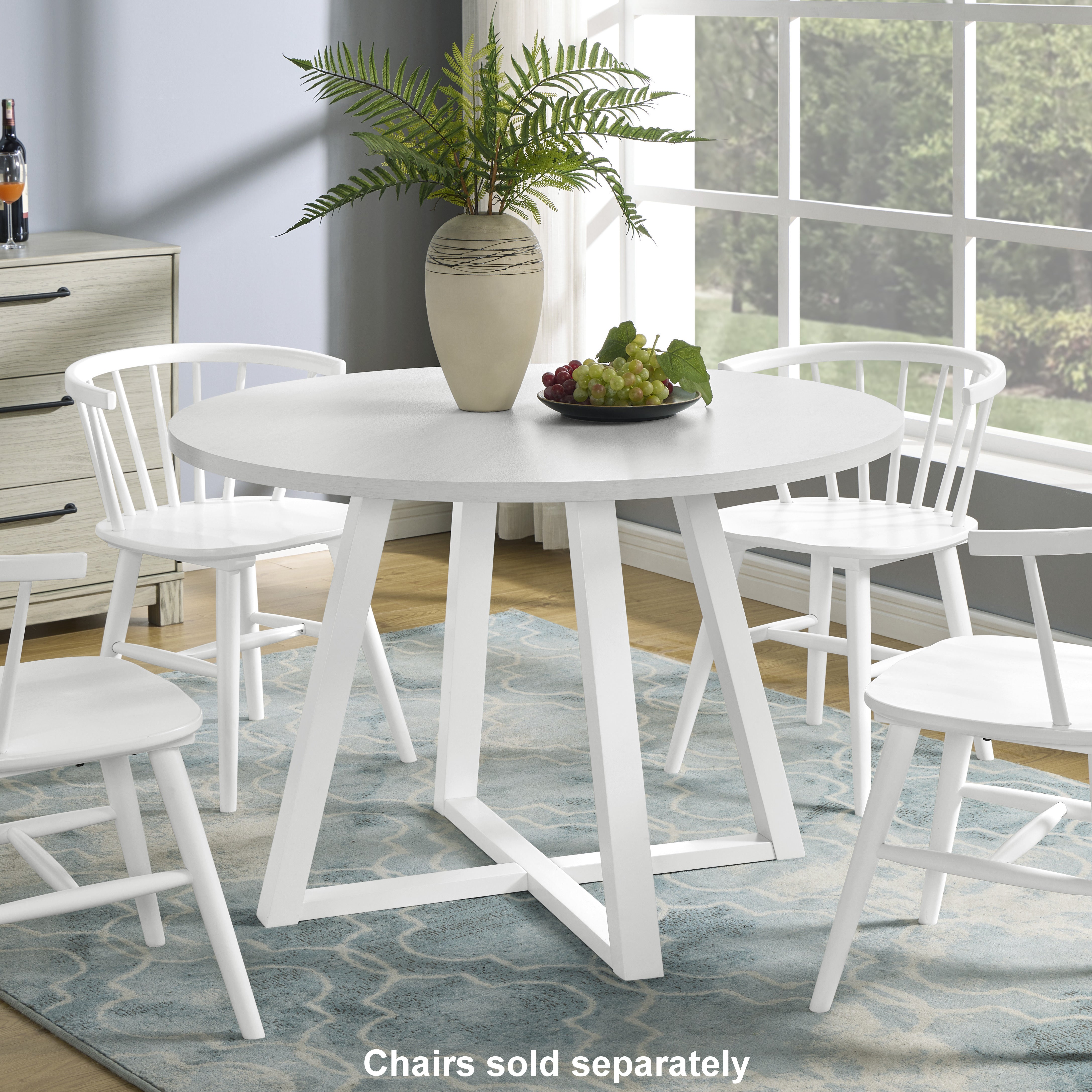 Roundhill Furniture Edo Contemporary Round Dining Table with Trestle Base - White Finish for Modern Dining Room & Kitchen Decor