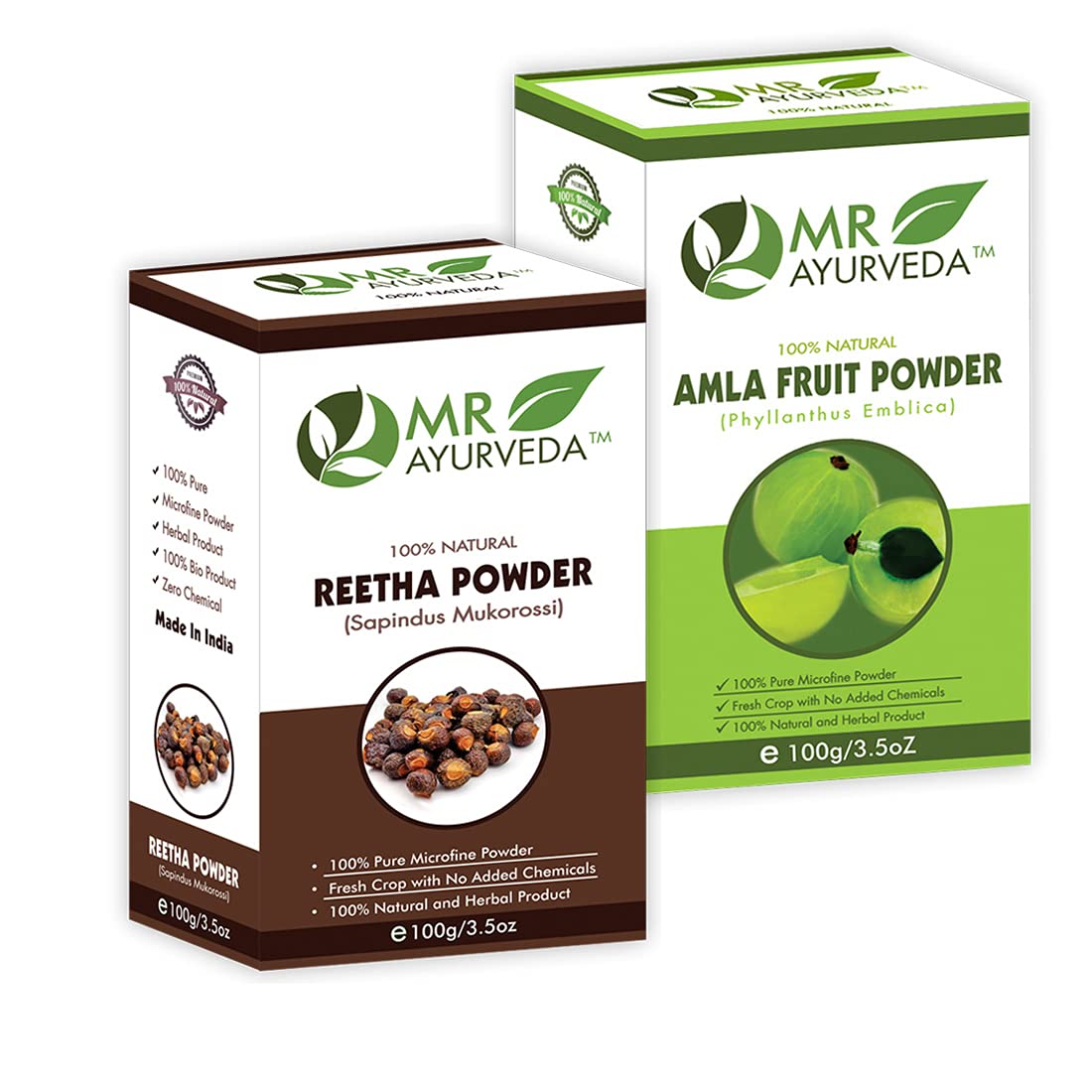 MR Ayurveda 100% Pure Reetha Powder & Amla Powder Combo Pack (100g Each) - Natural Hair Care for Shine, Growth & Scalp Health | DIY Hair Masks & Ayurvedic Treatments