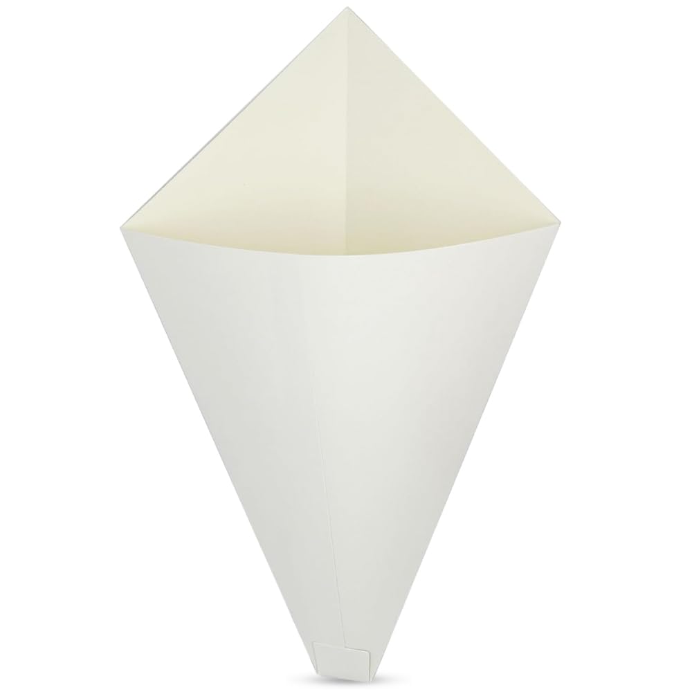 Hong Kong Egg Waffle Cones [Pack of 100] – White, Food Safe Heavy Duty Cardboard, Disposable Dessert Cones for Waffles, Funnel Cakes, Ice Cream & Snacks | Perfect for Street Food Vendors, Takeaway Packaging & Party Serving