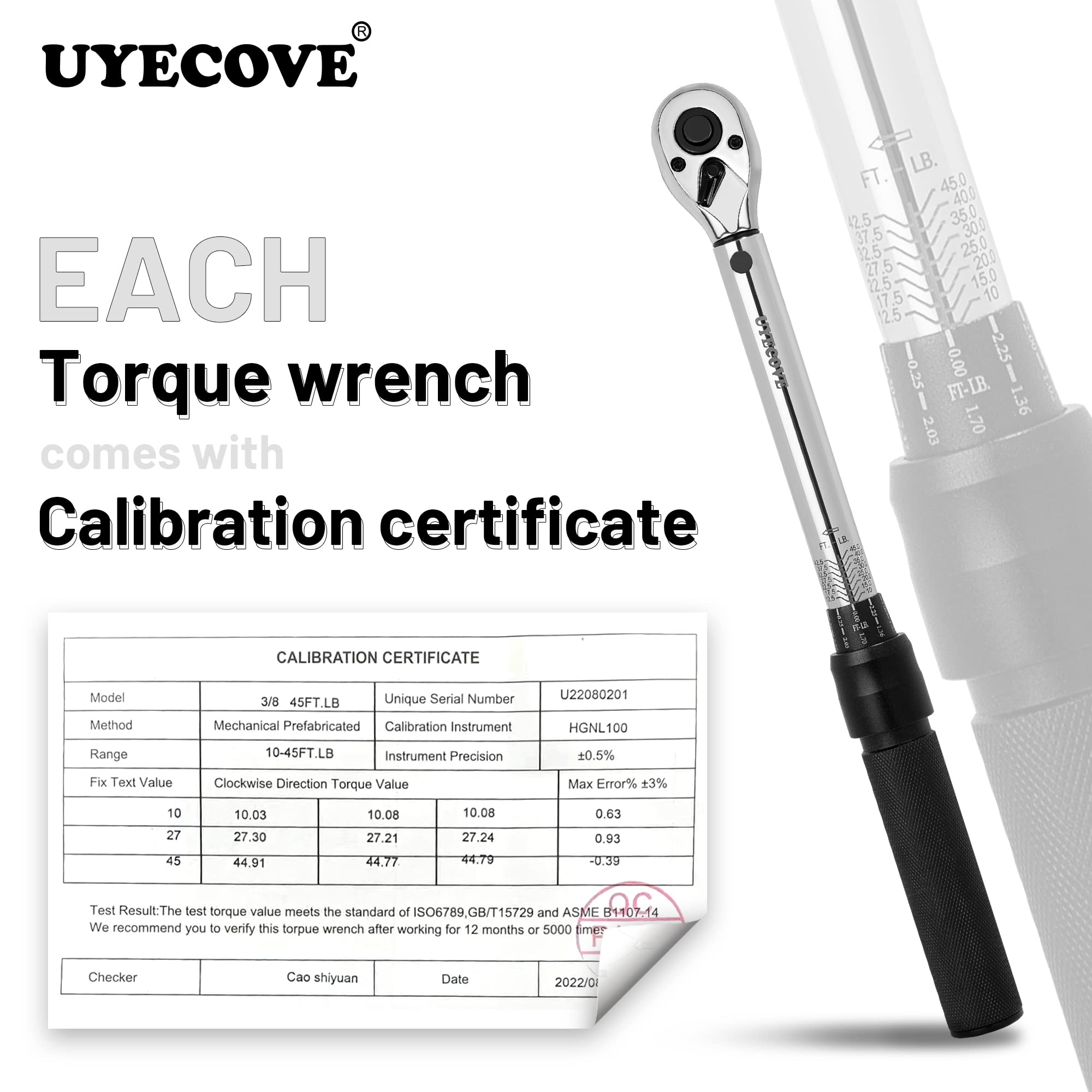 3/8-Inch Drive Dual-Direction Click Torque Wrench 10-45FT.LB/13.5-61N.M - Professional Precision Tool with Dual Range Scales (FT.LB & N.M) - Perfect for Automotive Repairs, Bicycle Maintenance & Industrial Applications