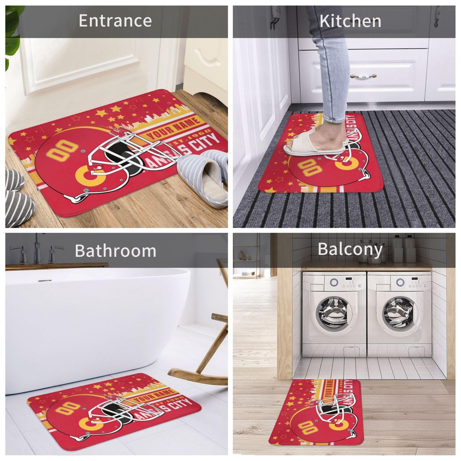 Custom Kansas City Doormat - Personalized Kitchen Rug with Name & Number - 16x24 Inch Decorative Floor Mat for Front Door, Housewarming Gift & Home Decor