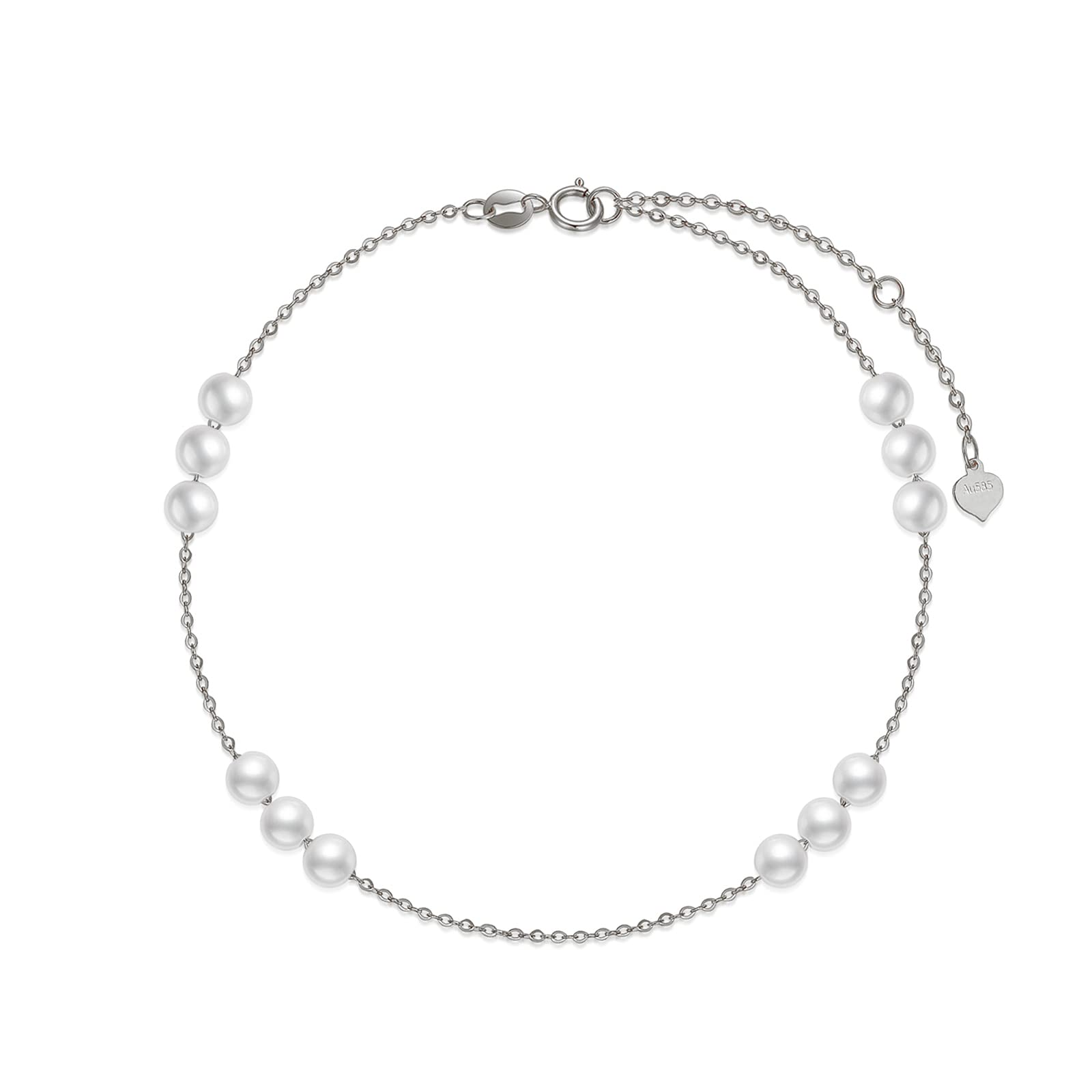 14K Solid Gold Pearl Bracelet for Women - Elegant Dainty Gold Pearl Beads Jewelry Gift for Anniversary, Birthday, Mother's Day (Adjustable 6.5-8.1 Inch) | Perfect for Weddings, Date Nights & Special Occasions
