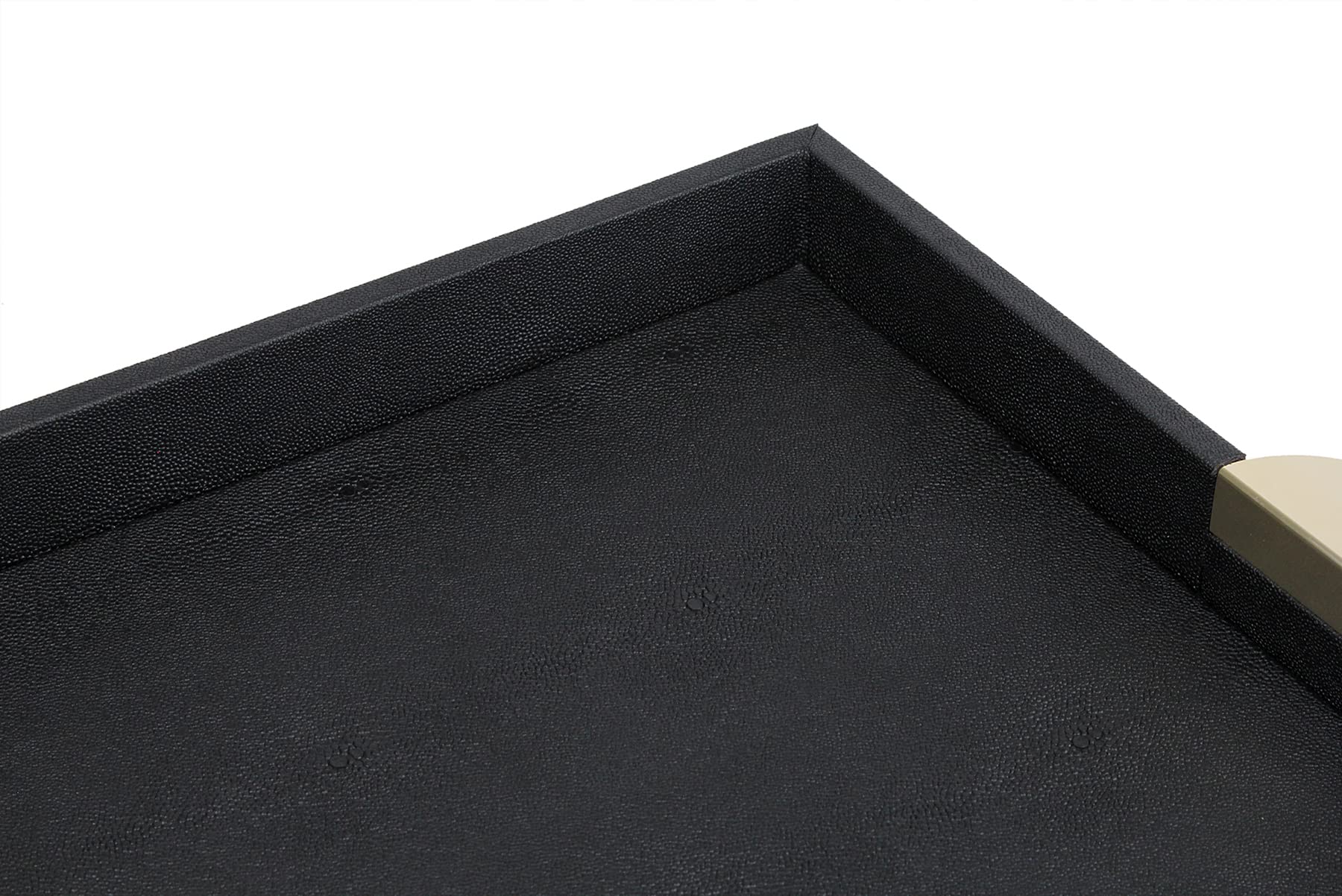 HofferRuffer Faux Leather Serving Tray - Elegant Black Shagreen Coffee Table Ottoman Tray with Gold Hardware Handle - Perfect for Breakfast, Drinks & Liquor Serving - Ideal for Living Room, Bedroom & Dining Room Decor (Square)