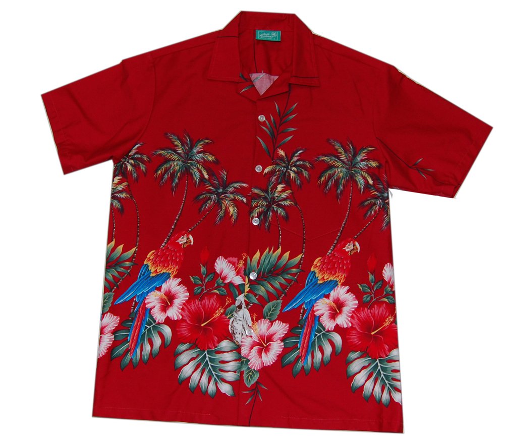 Hawaiian Cotton Aloha Shirt for Men - Red Parrot Print, Breathable & Comfortable, Size Large - Perfect for Beach Vacations, Luau Parties & Summer Casual Wear