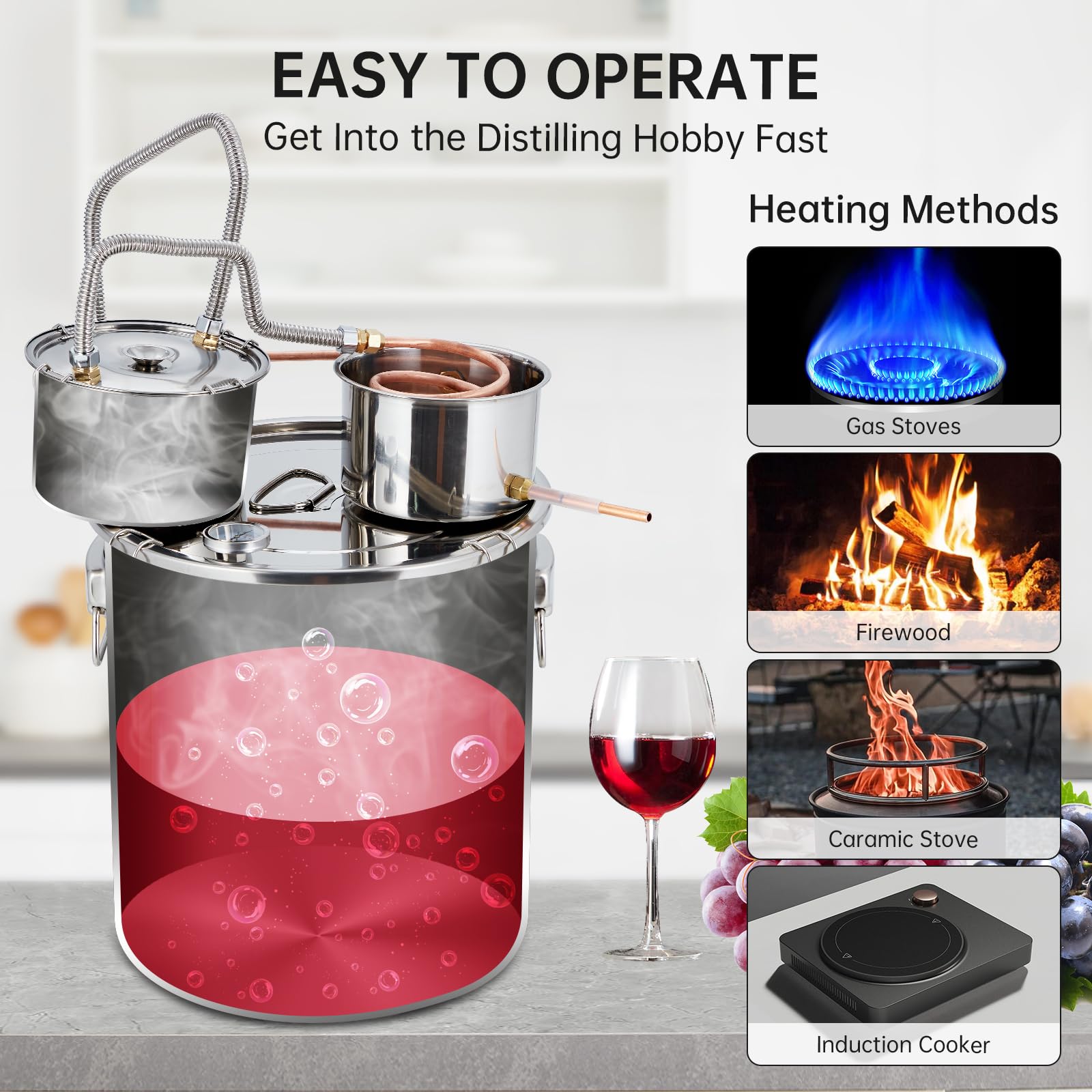 GARVEE 13.2 Gallon (3 Pots) Stainless Steel Alcohol Distiller Kit with Copper Tube & Circulating Pump - Perfect for Home Brewing Whisky, Wine, Brandy - Ideal for DIY Craft Spirits, Moonshine Making & Small Batch Distillation