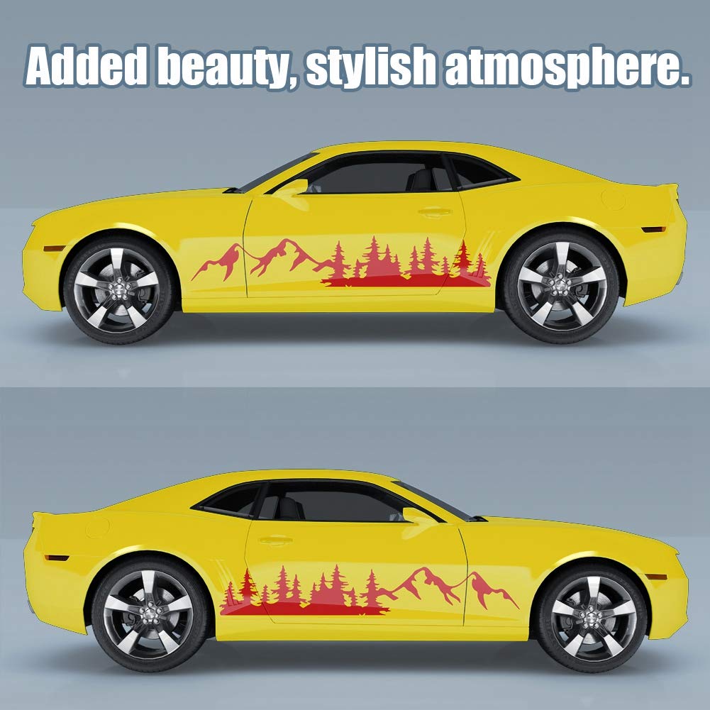 AuMoHall Forest & Mountain Scenery Car Decals - 70.86''x12.20'' Universal Self-Adhesive Vinyl Stickers for Auto Body Side Decoration (Red) - Perfect for SUV, Truck & Off-Road Vehicle Customization